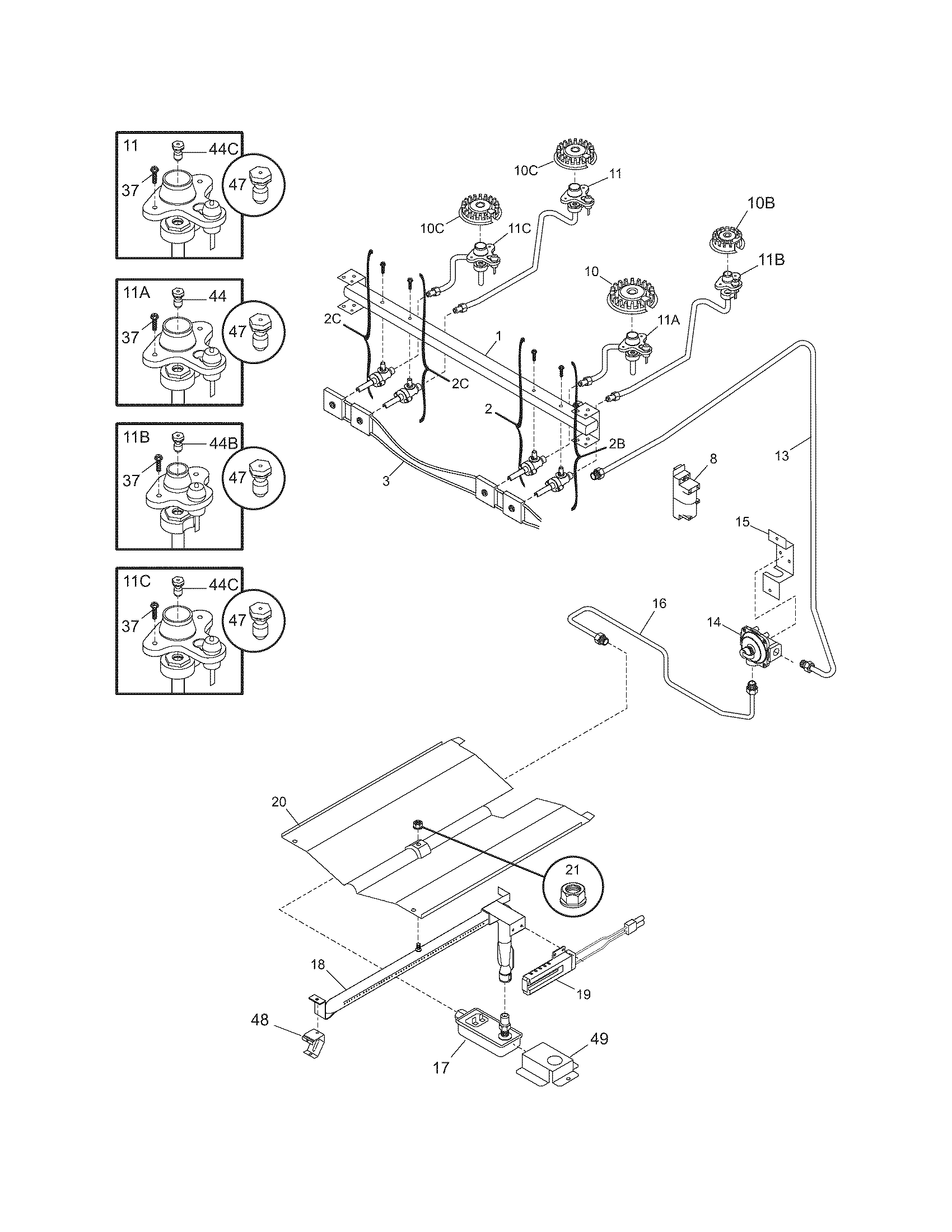 Frigidaire GLGFS86DCF burner diagram
