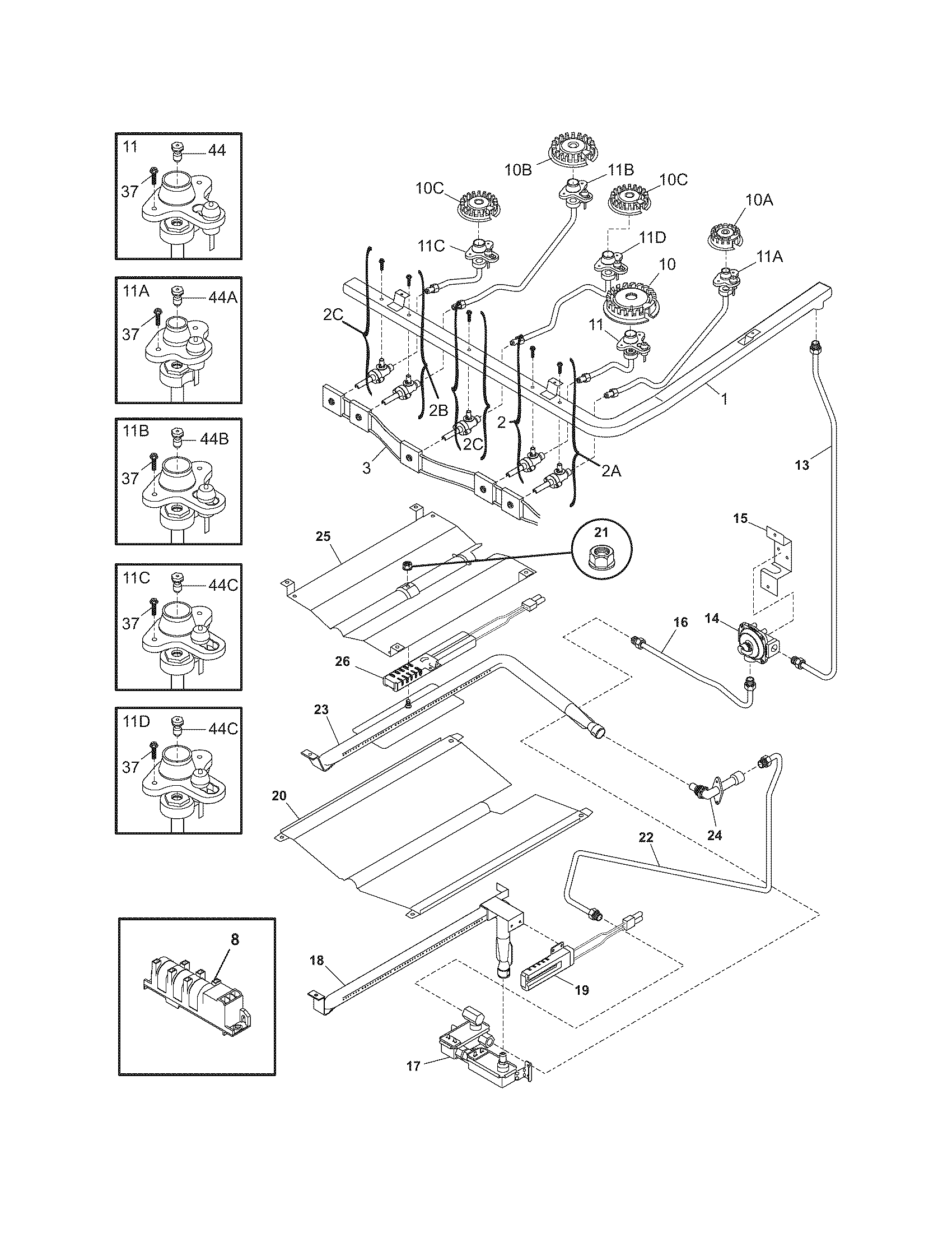 Frigidaire GLGFM96FPWA burner diagram