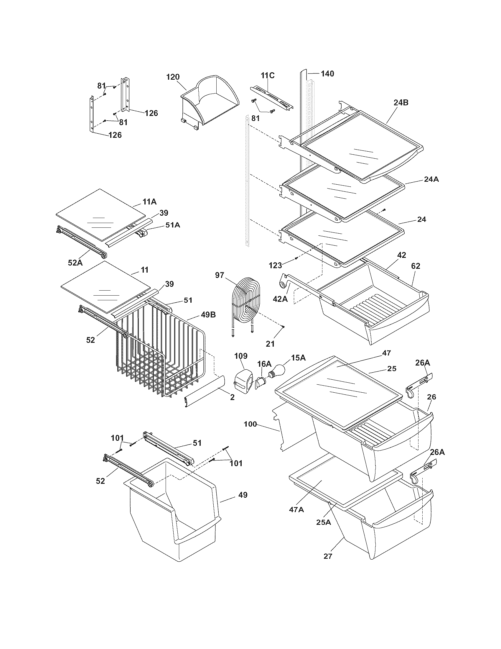 Frigidaire PLHS67EGSB0 shelves diagram