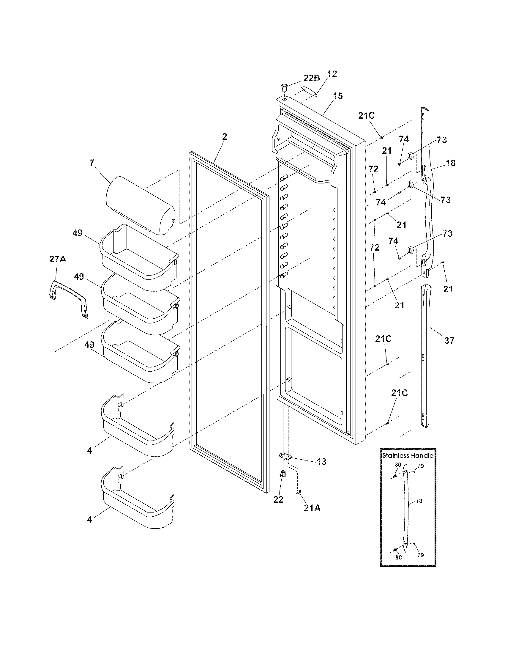 Frigidaire GLHS38EGSB0 refrigerator door diagram