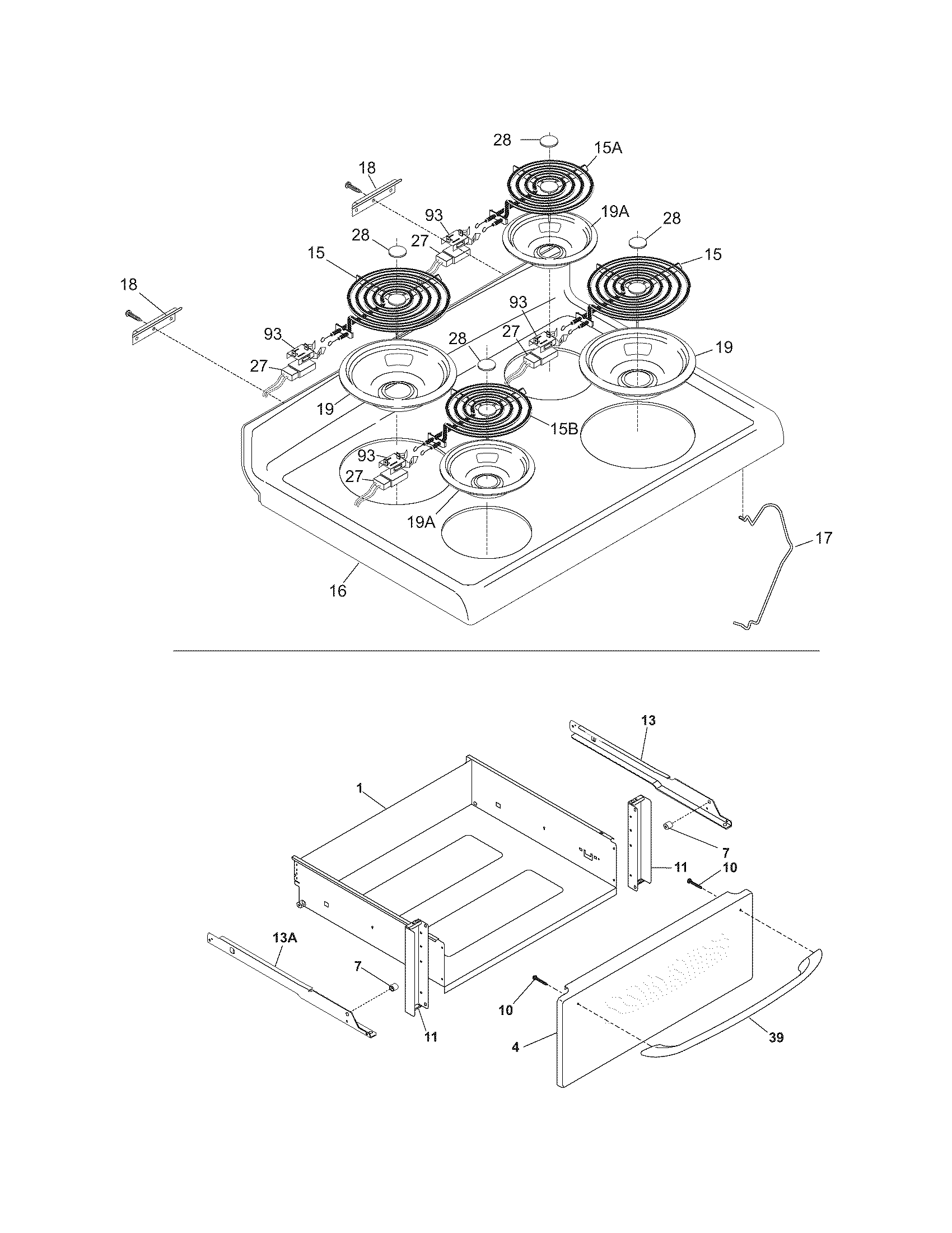 Frigidaire BFEF320ES2 top/drawer diagram