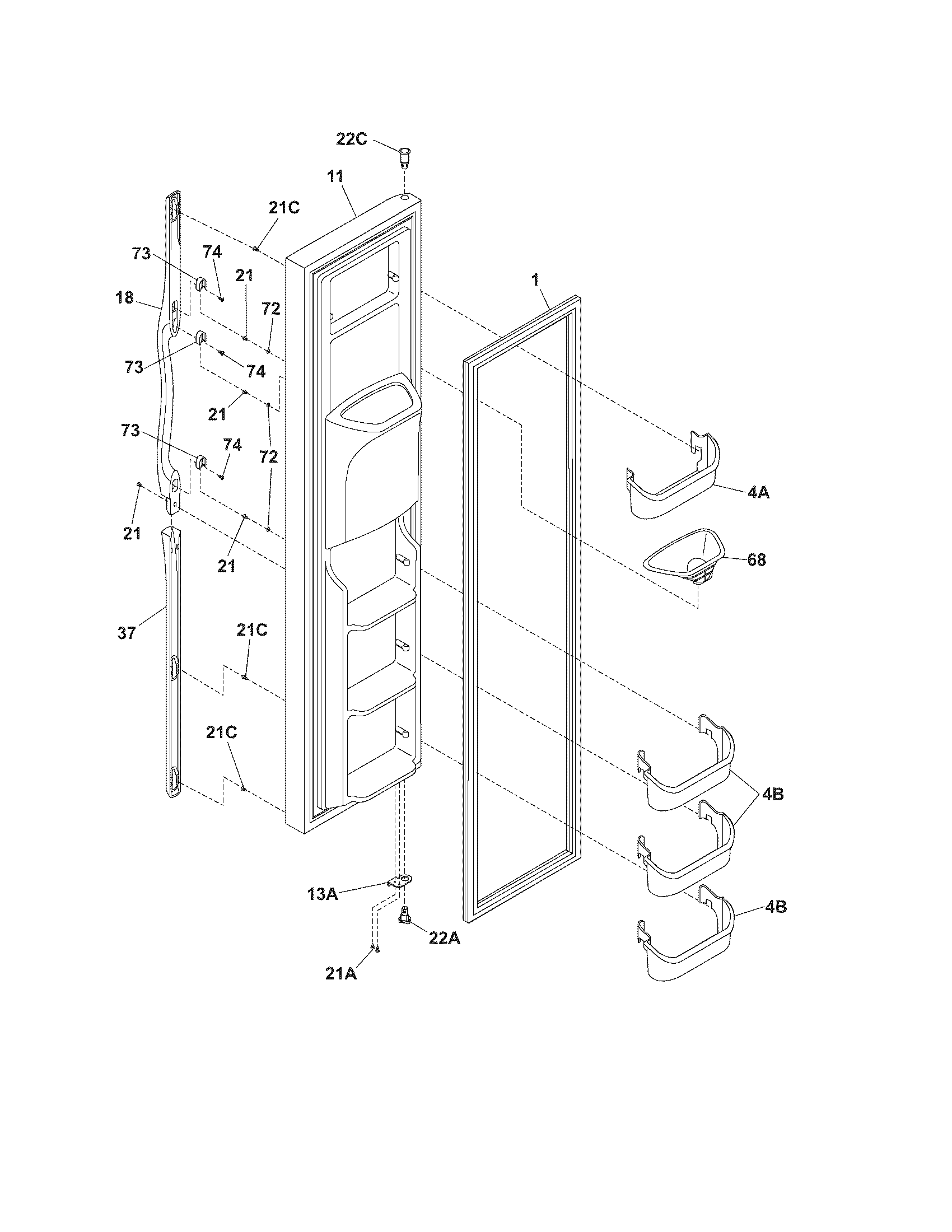 Frigidaire GLHS66EFSB0 freezer door diagram