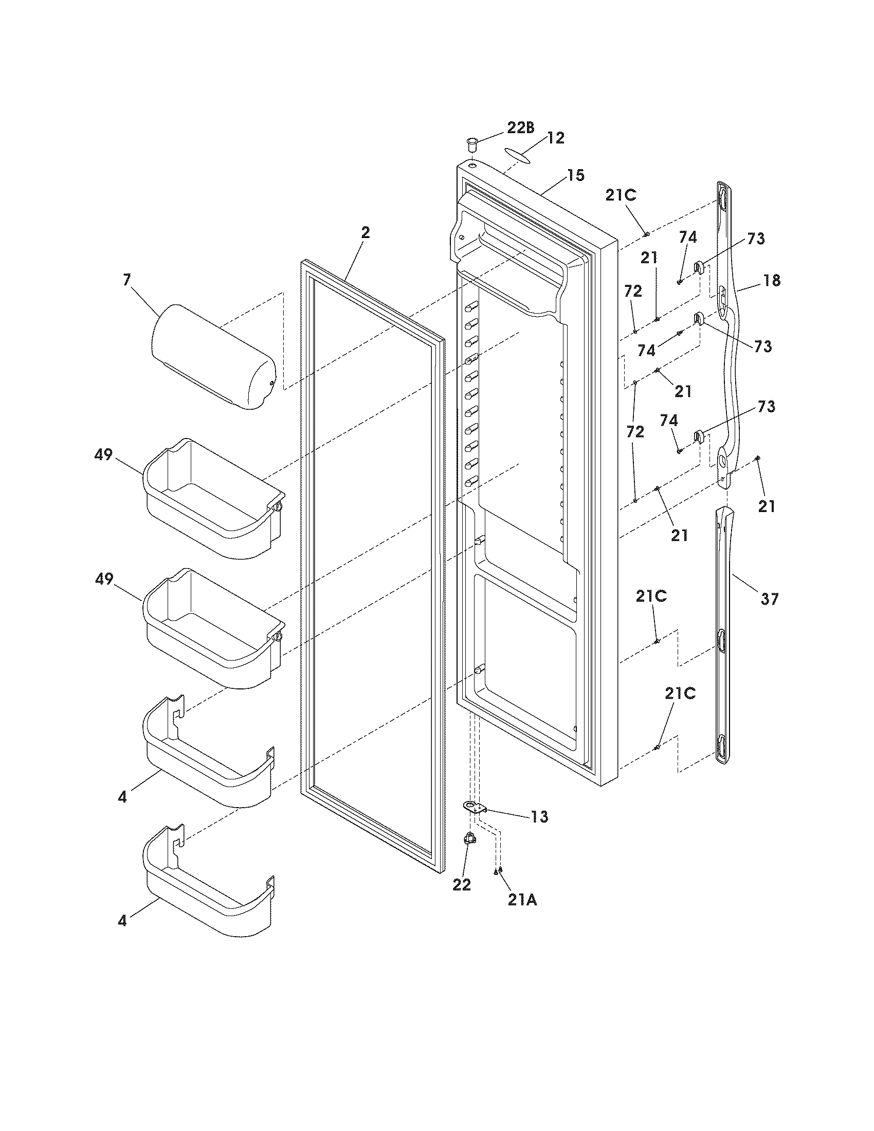 Frigidaire GLHS67ESFW0 refrigerator door diagram