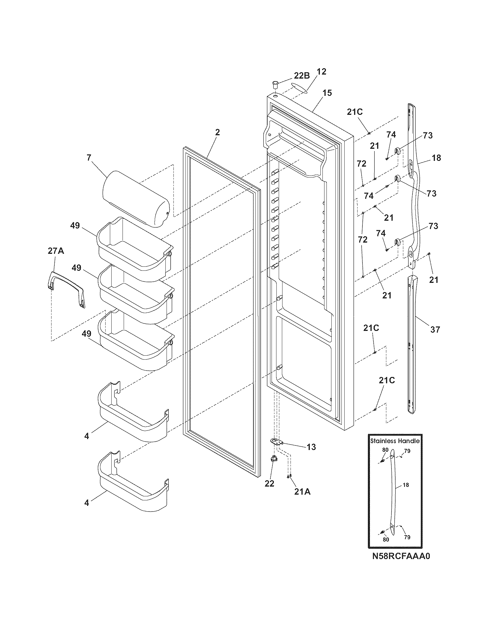 Frigidaire GLHS68EGSB0 refrigerator door diagram