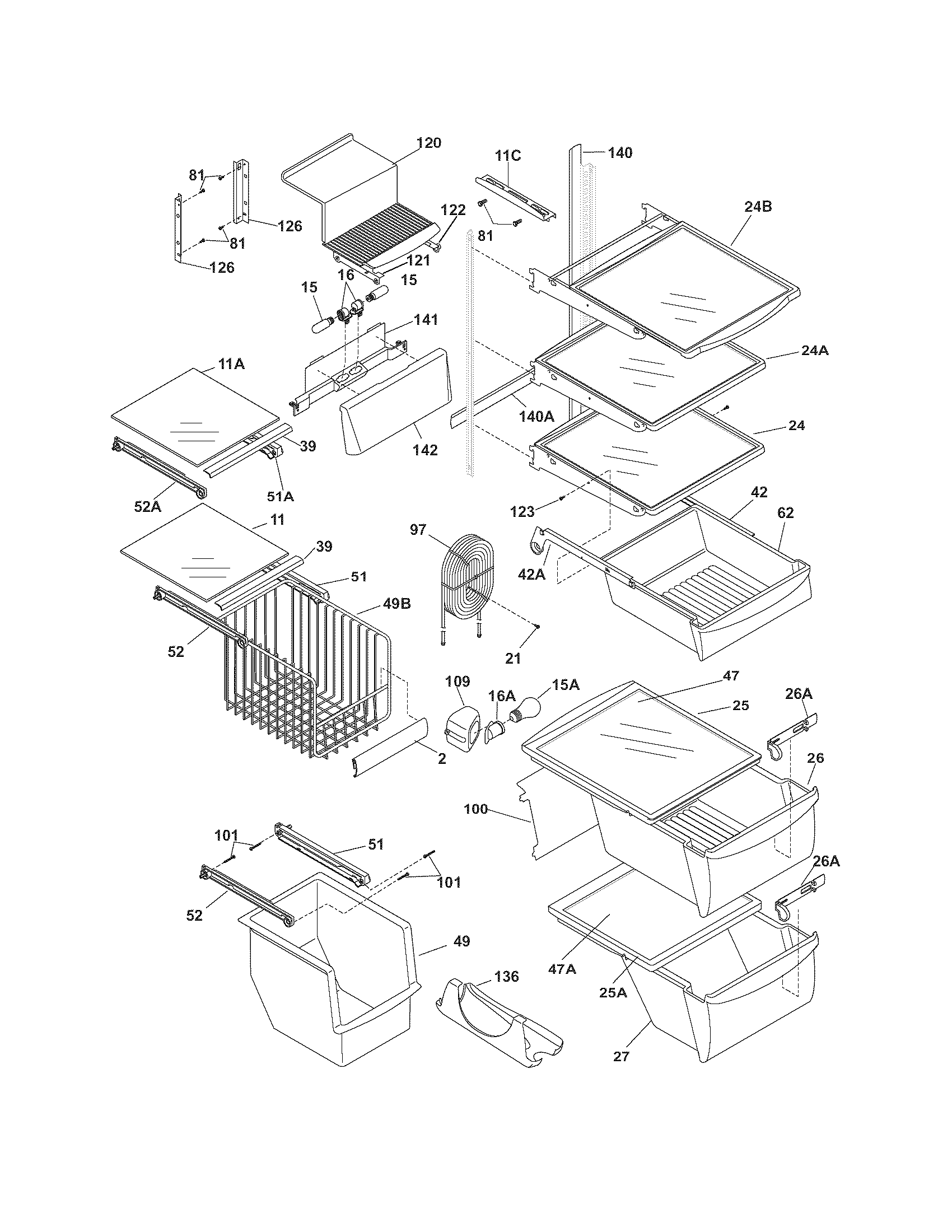 Frigidaire GLHS68EGSB0 shelves diagram