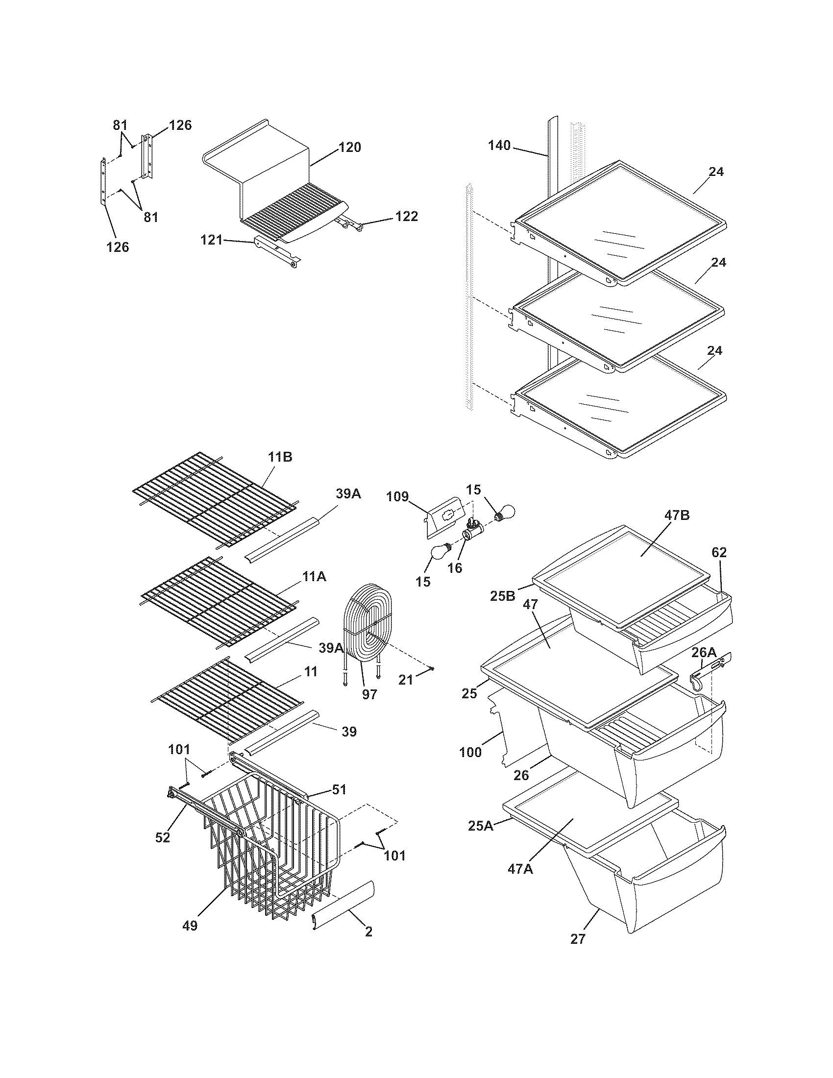 Frigidaire FSC23R5DB8 shelves diagram