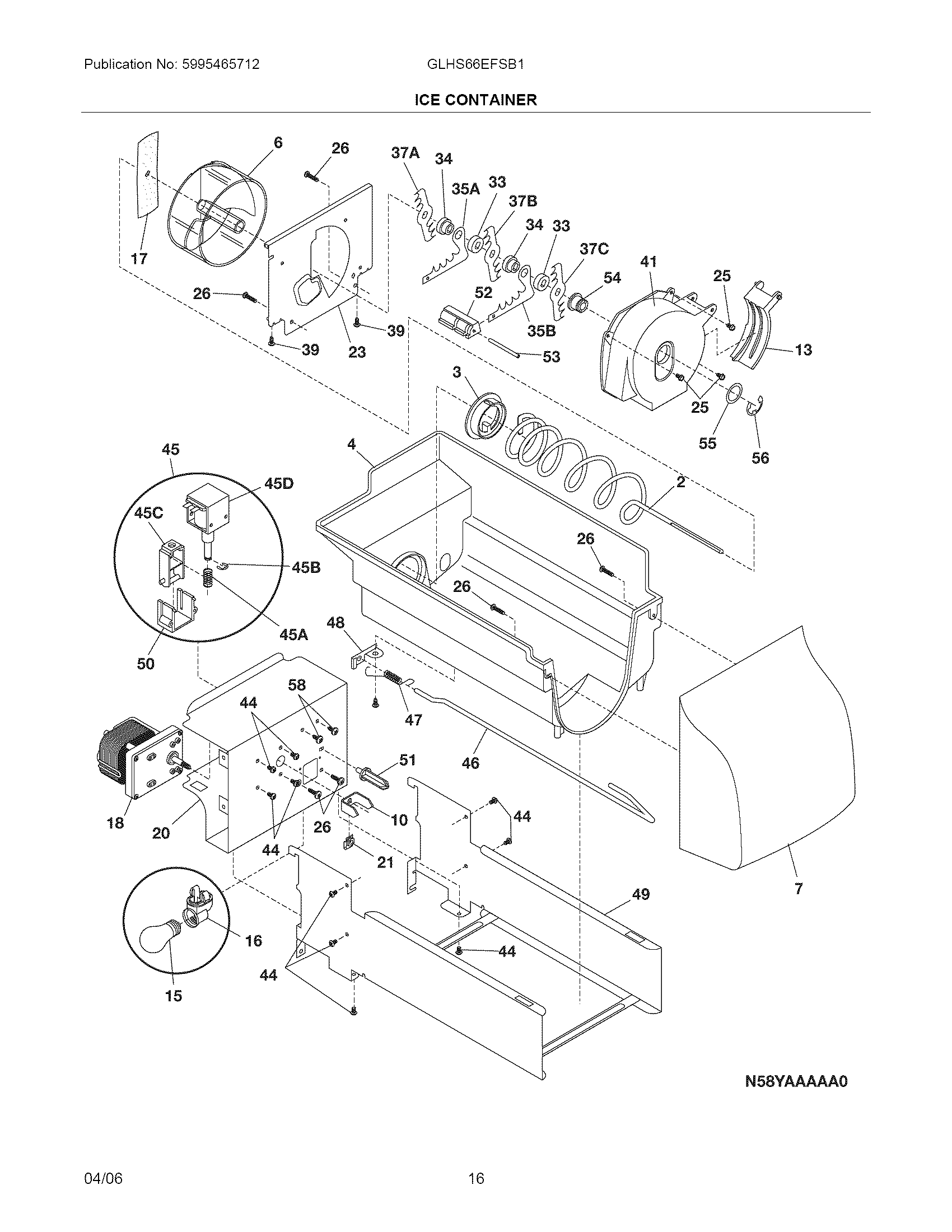 Frigidaire GLHS66EFSB1 ice container diagram