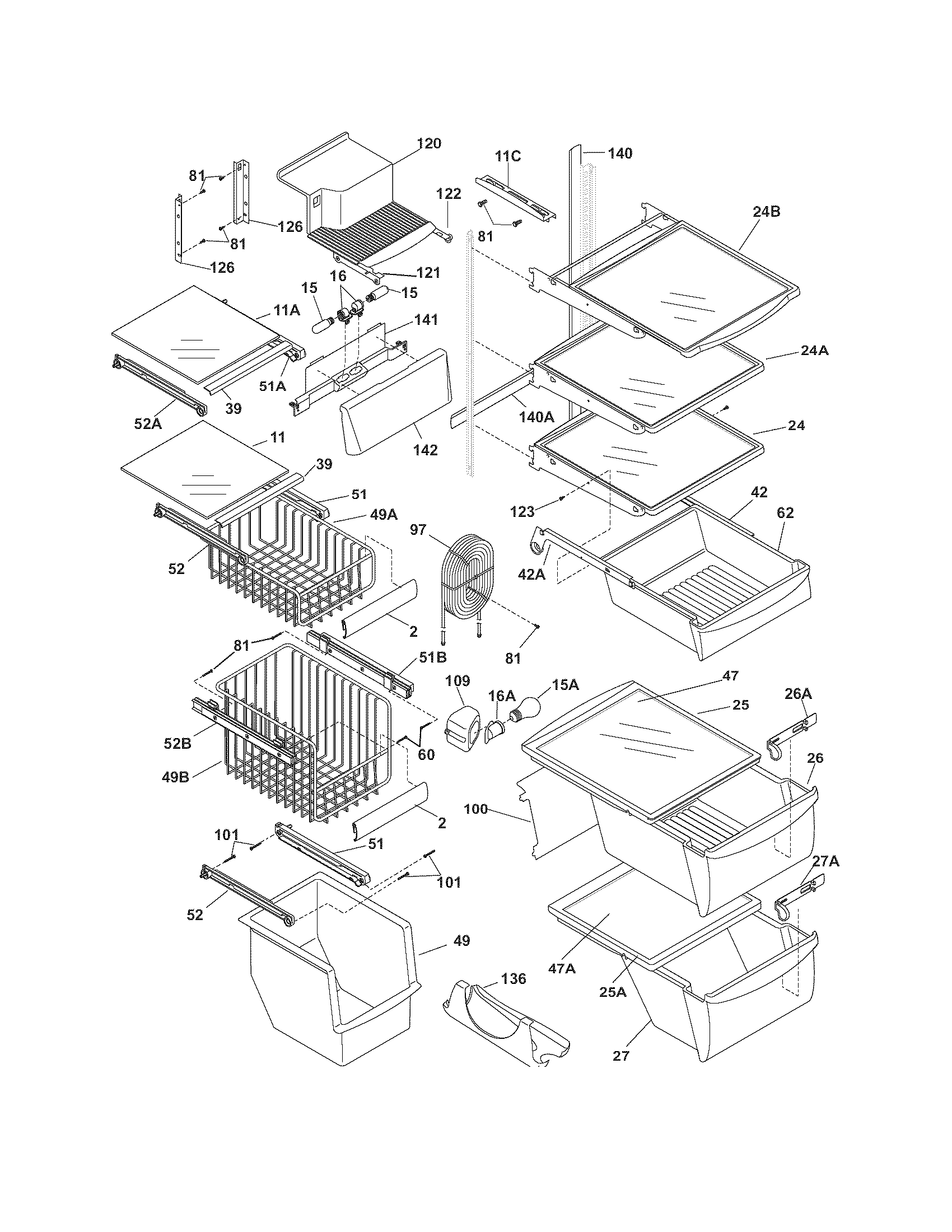 Frigidaire PLHS68EESB6 shelves diagram