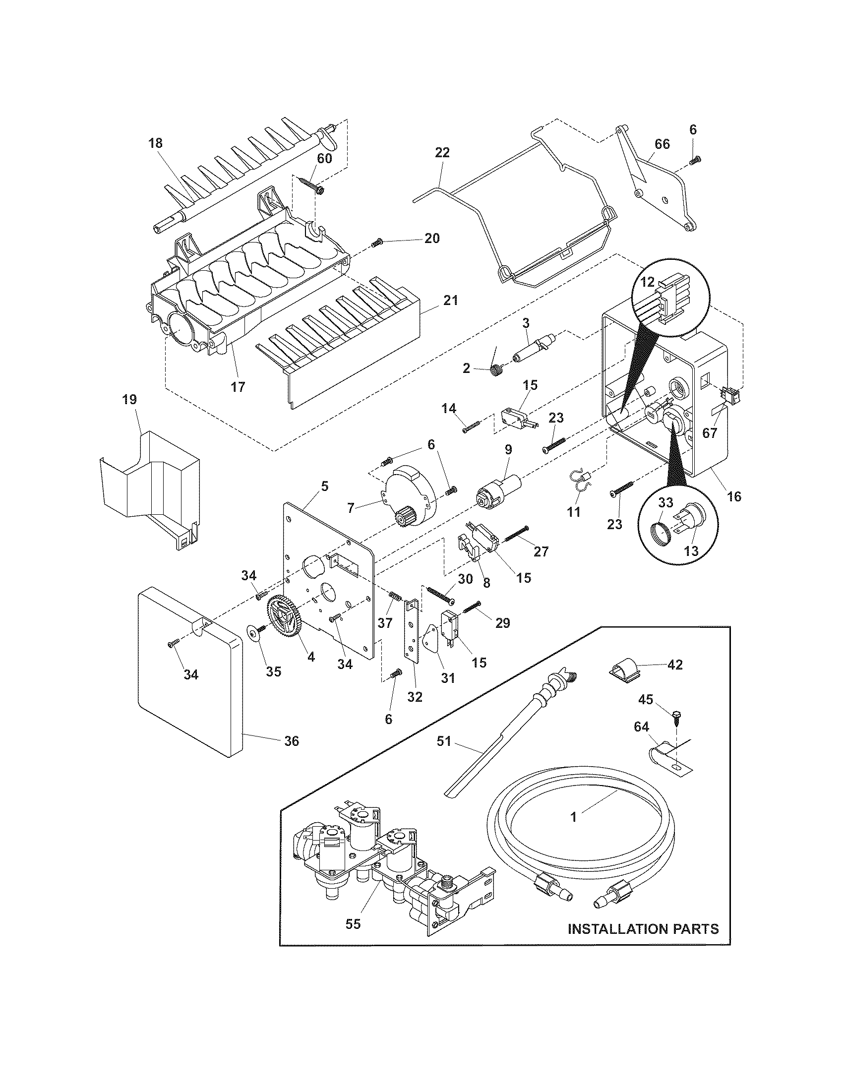 Frigidaire GLHS68EGW1 ice maker diagram