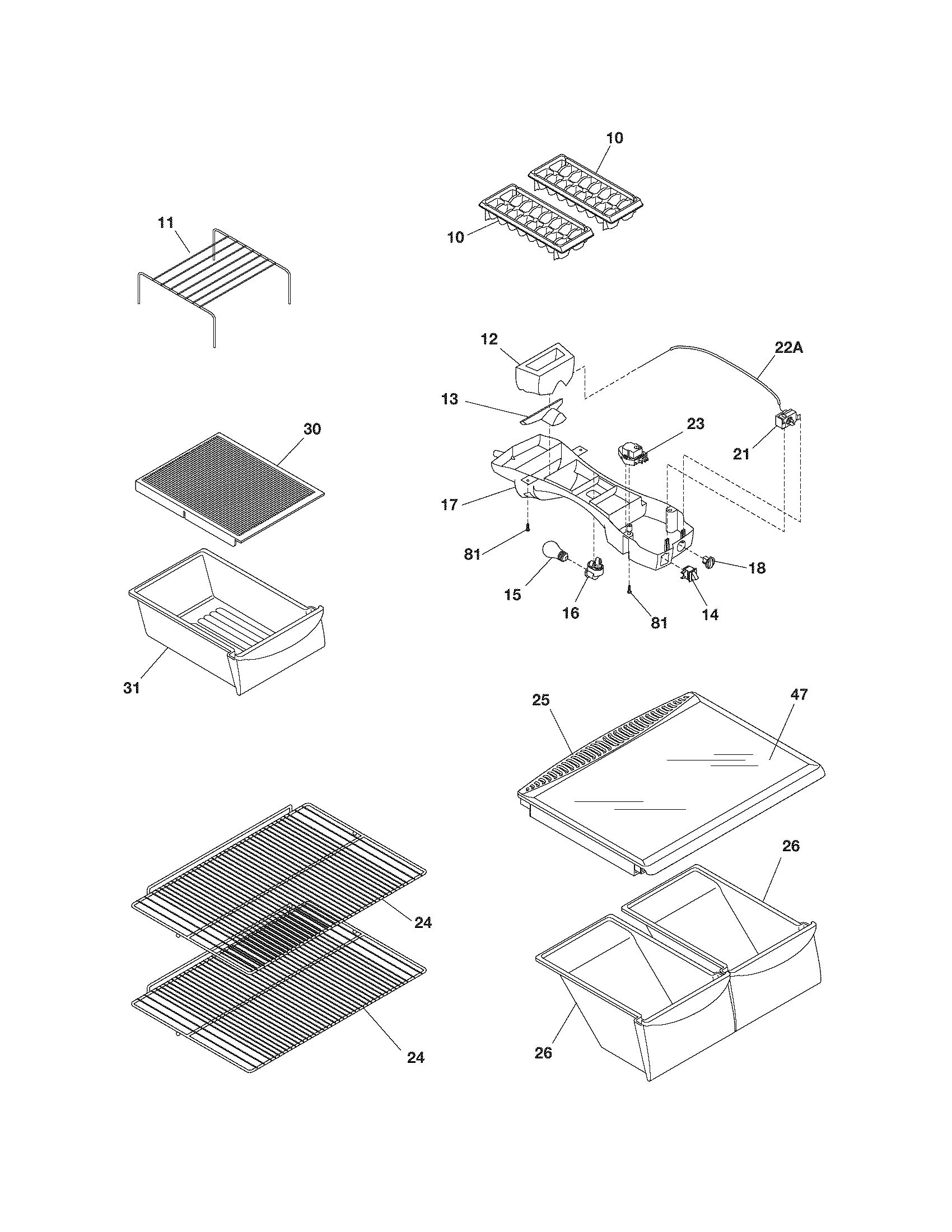 Frigidaire FRT18HB5DW9 shelves diagram