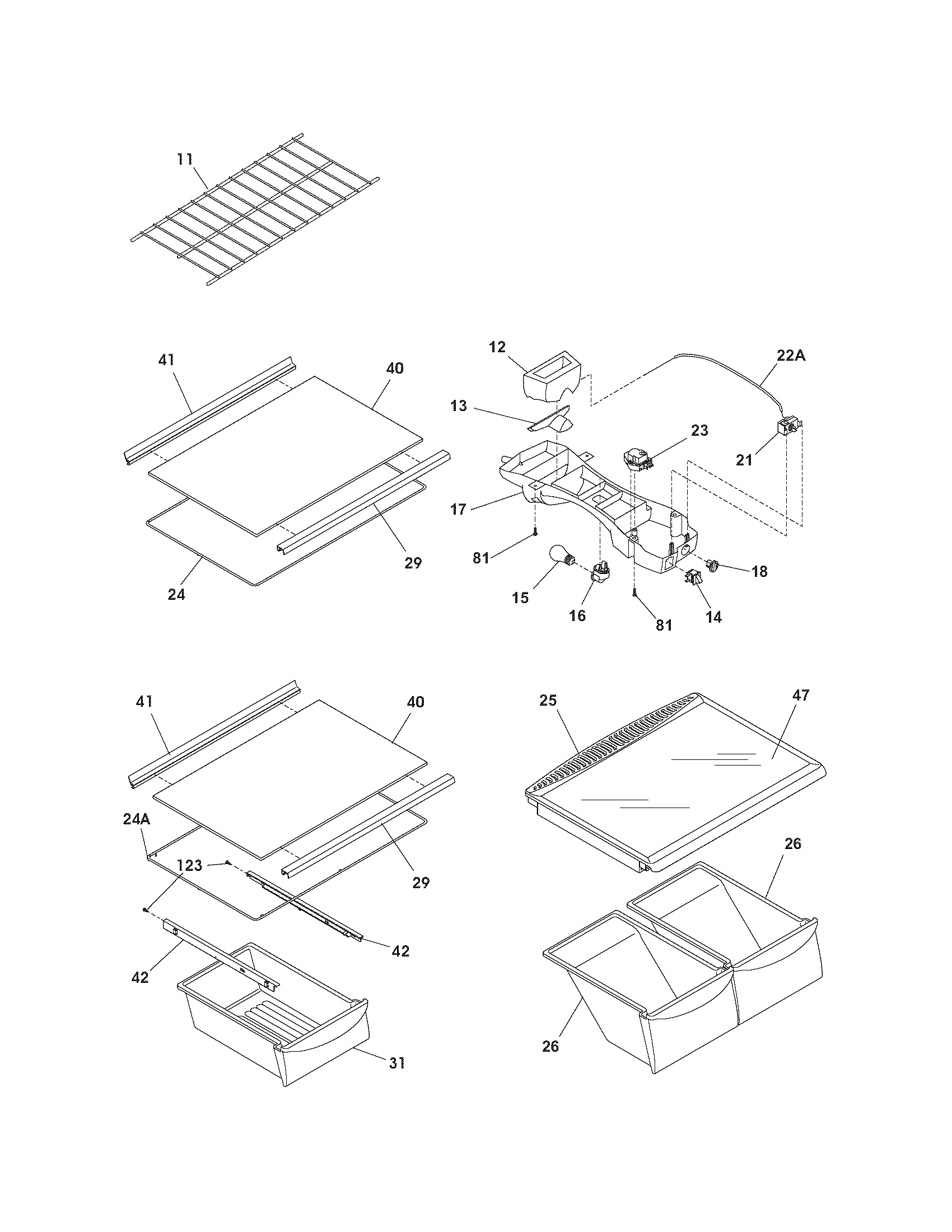 White-Westinghouse WRT8G3EWB shelves diagram