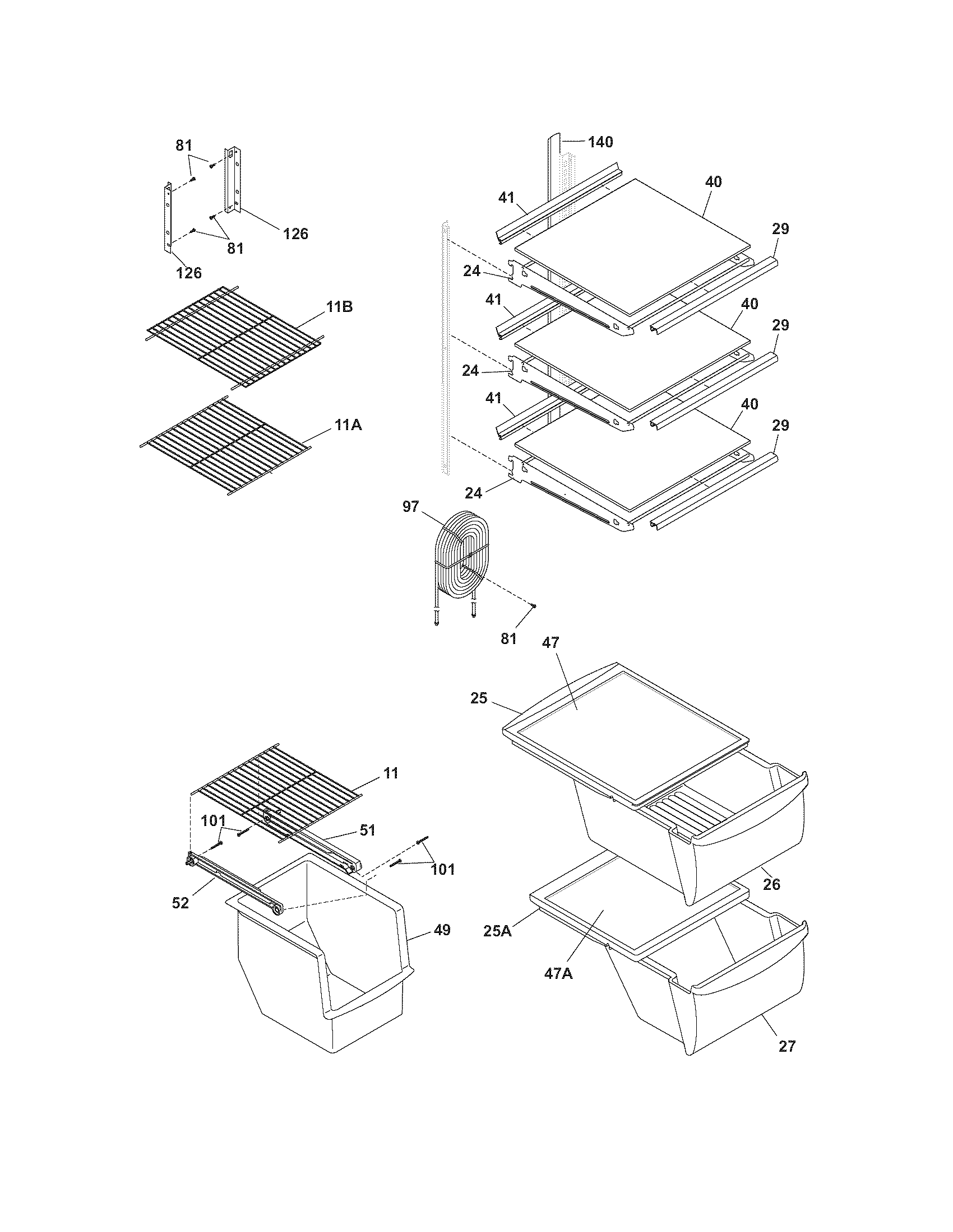 White-Westinghouse WRS6R3EW1 shelves diagram