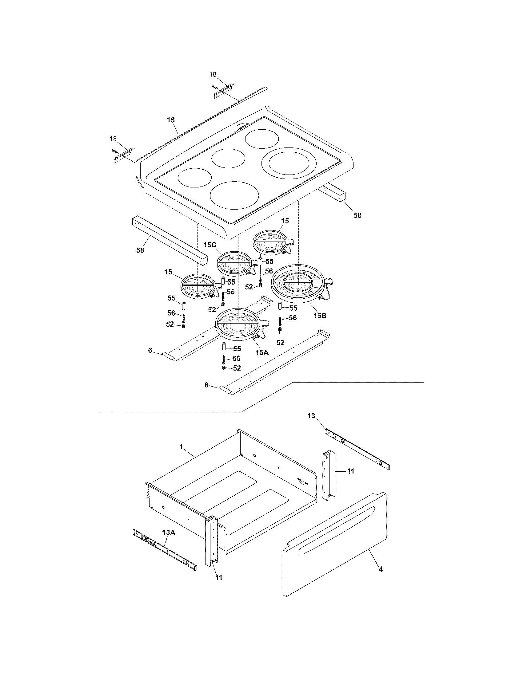 Crosley BES375ES3 top/drawer diagram