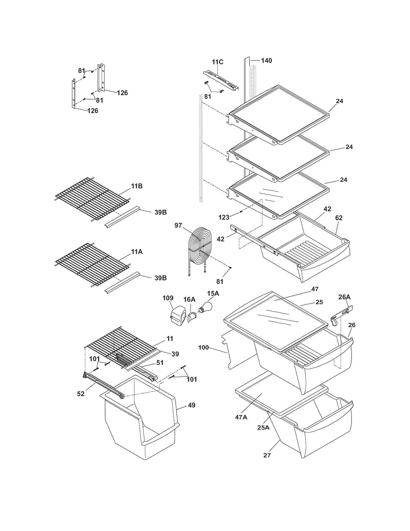 Frigidaire GLRS64ZEQ7 shelves diagram