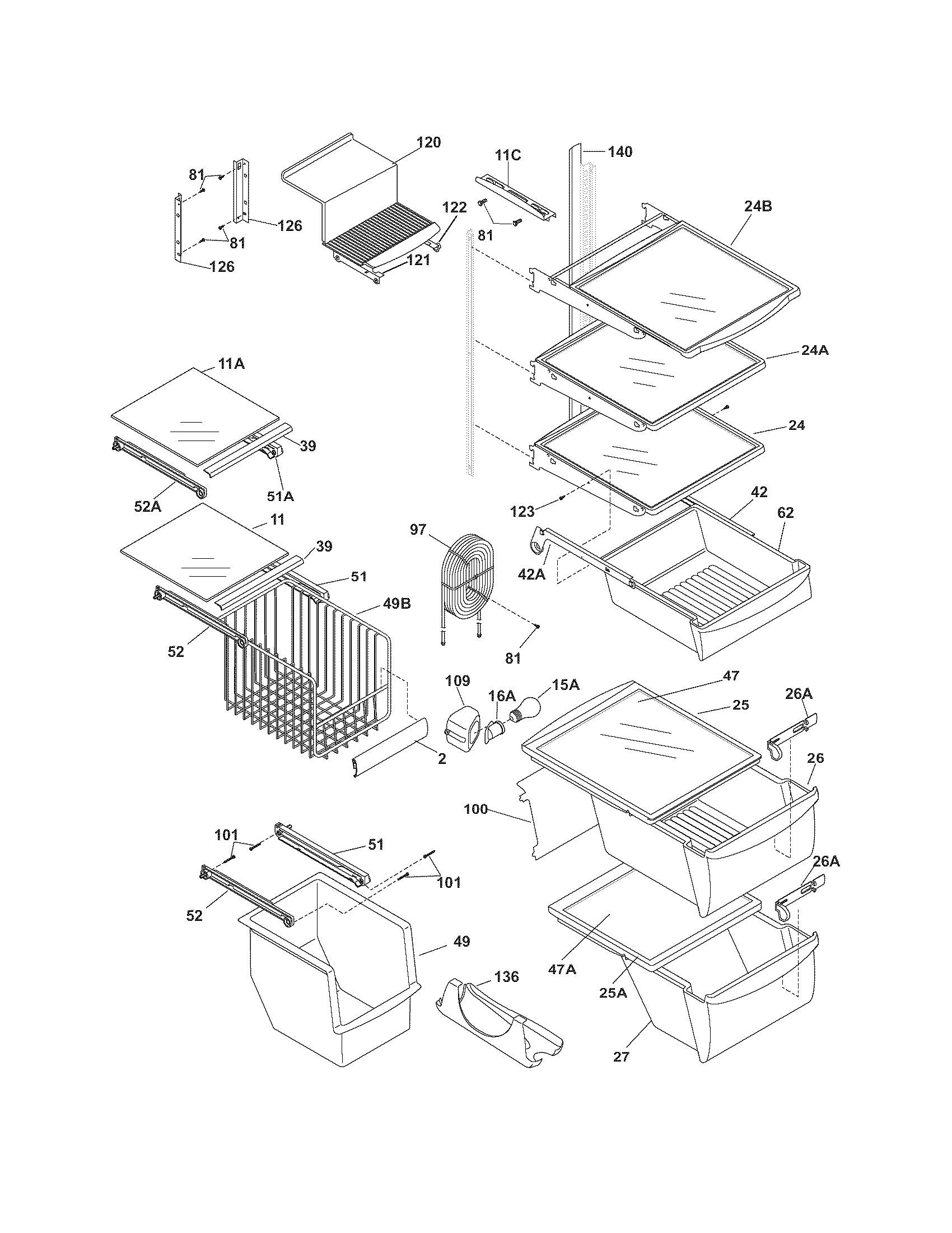 Frigidaire PLHS67EESB8 shelves diagram