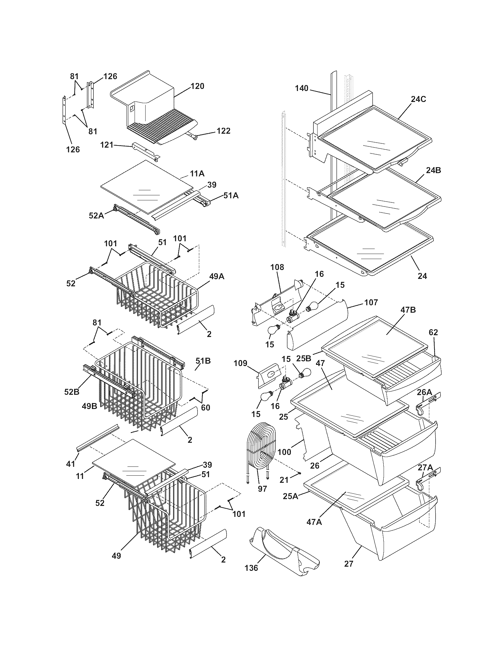 Frigidaire PHSC39EGSS0 shelves diagram