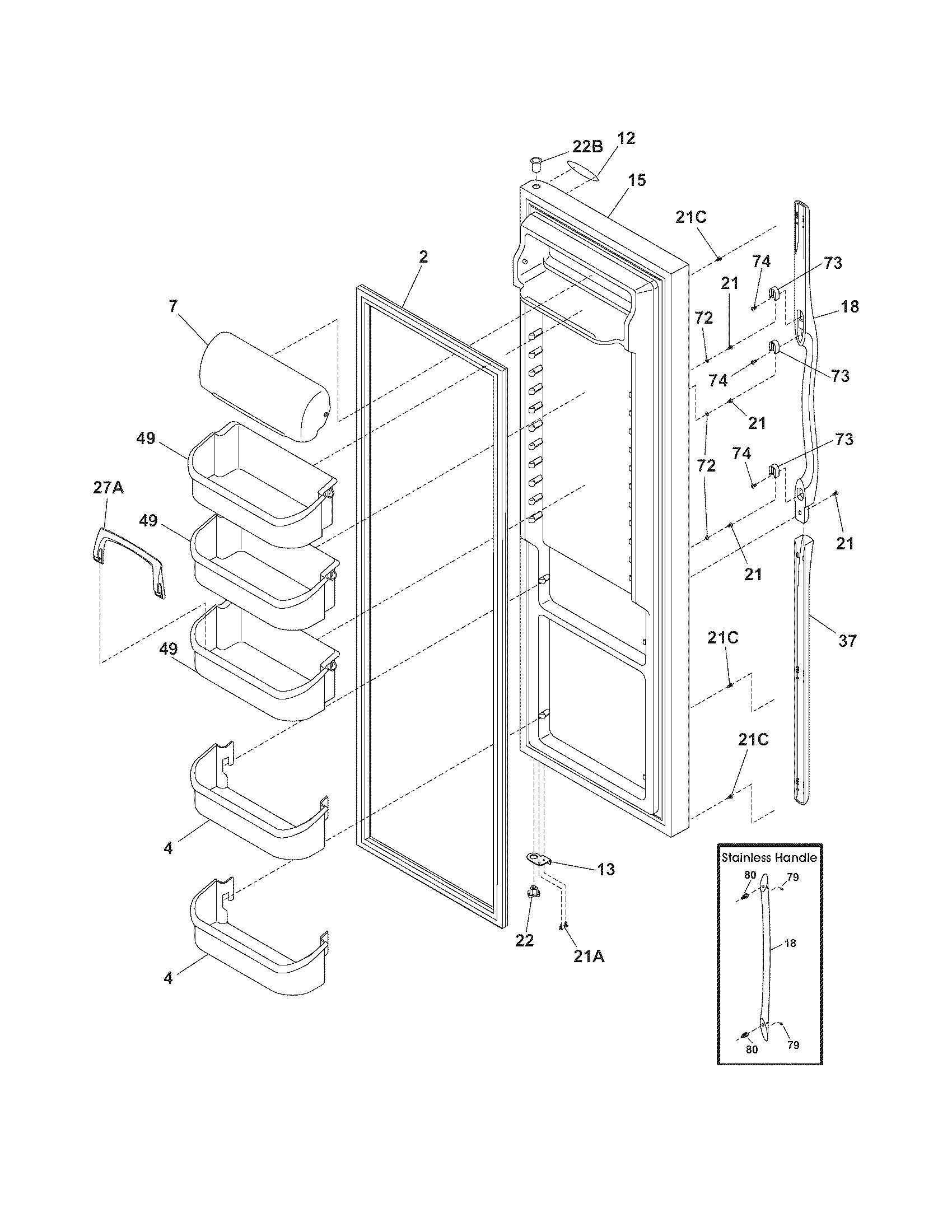 Frigidaire GLHS68EFB2 refrigerator door diagram