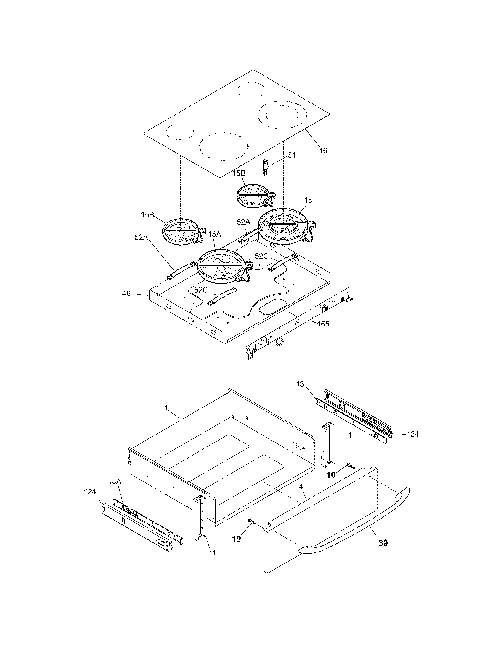 Frigidaire FES366ECD top/drawer diagram