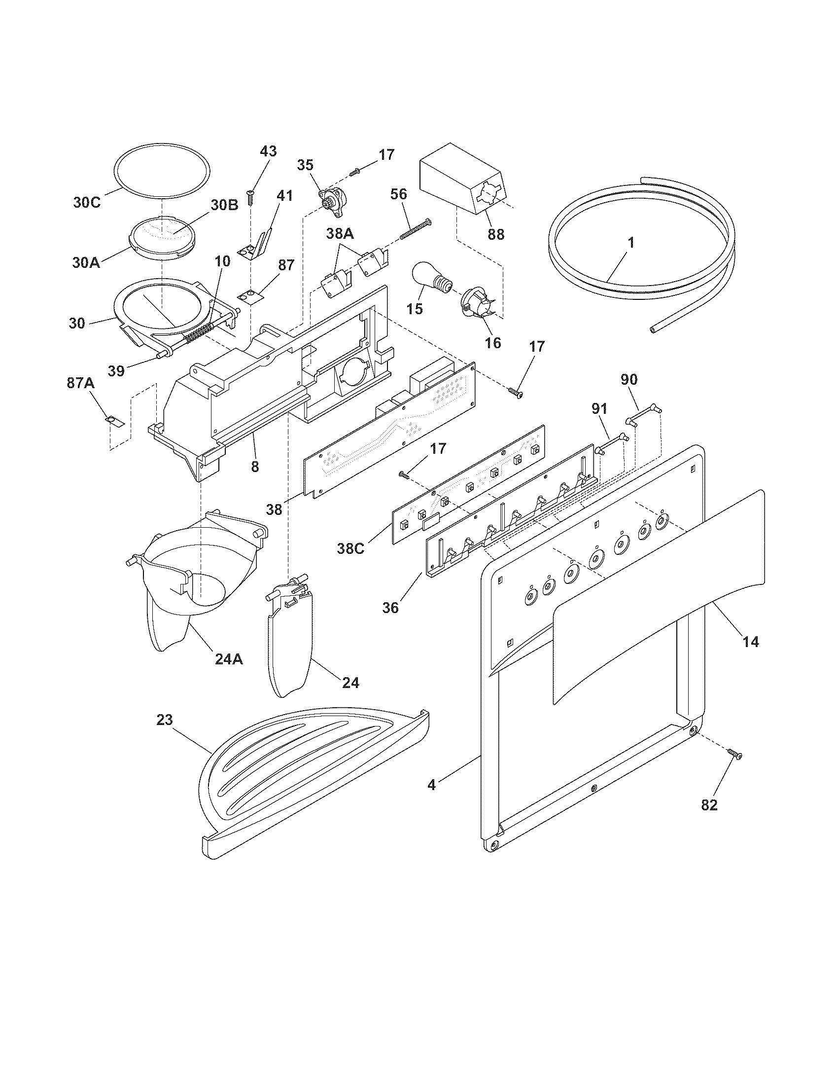 Frigidaire FRS6LF7FB3 ice & water dispenser diagram