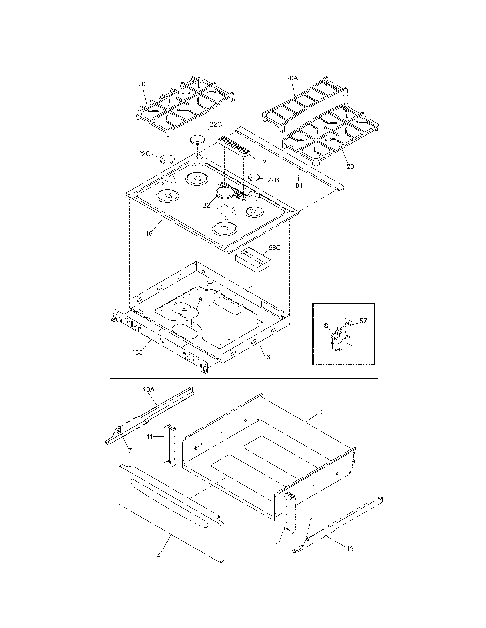 Kenmore 79036682502 top/drawer diagram