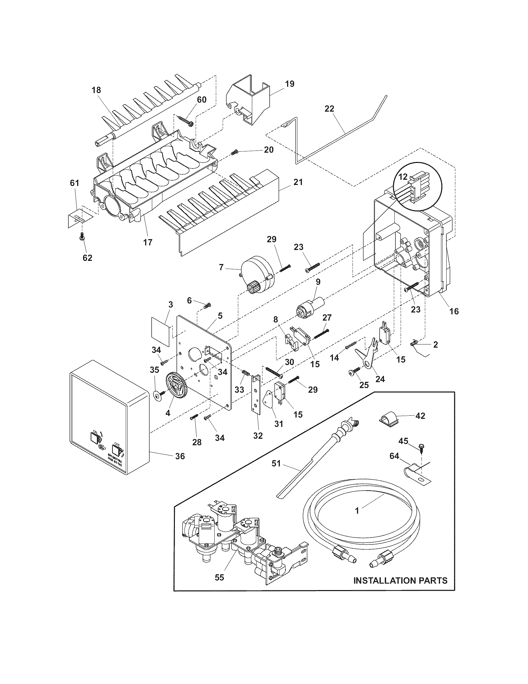 Frigidaire FRS3R5EMB4 ice maker diagram