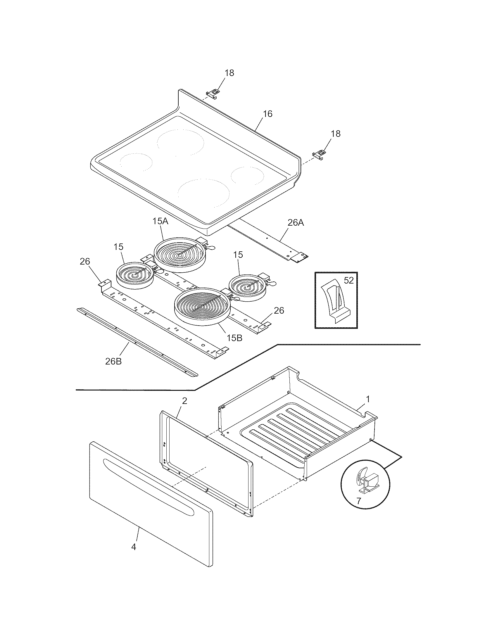 Frigidaire FEF339FSB top/drawer diagram