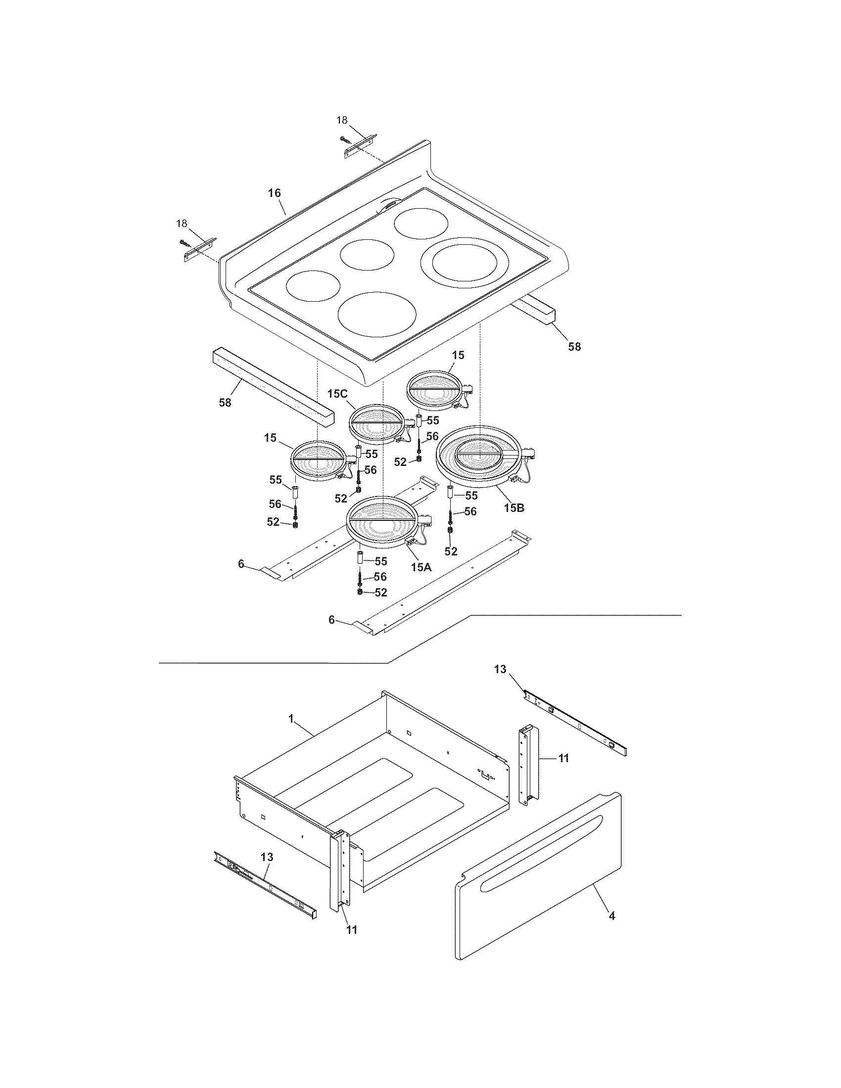 Frigidaire PGLEF375ES4 top/drawer diagram
