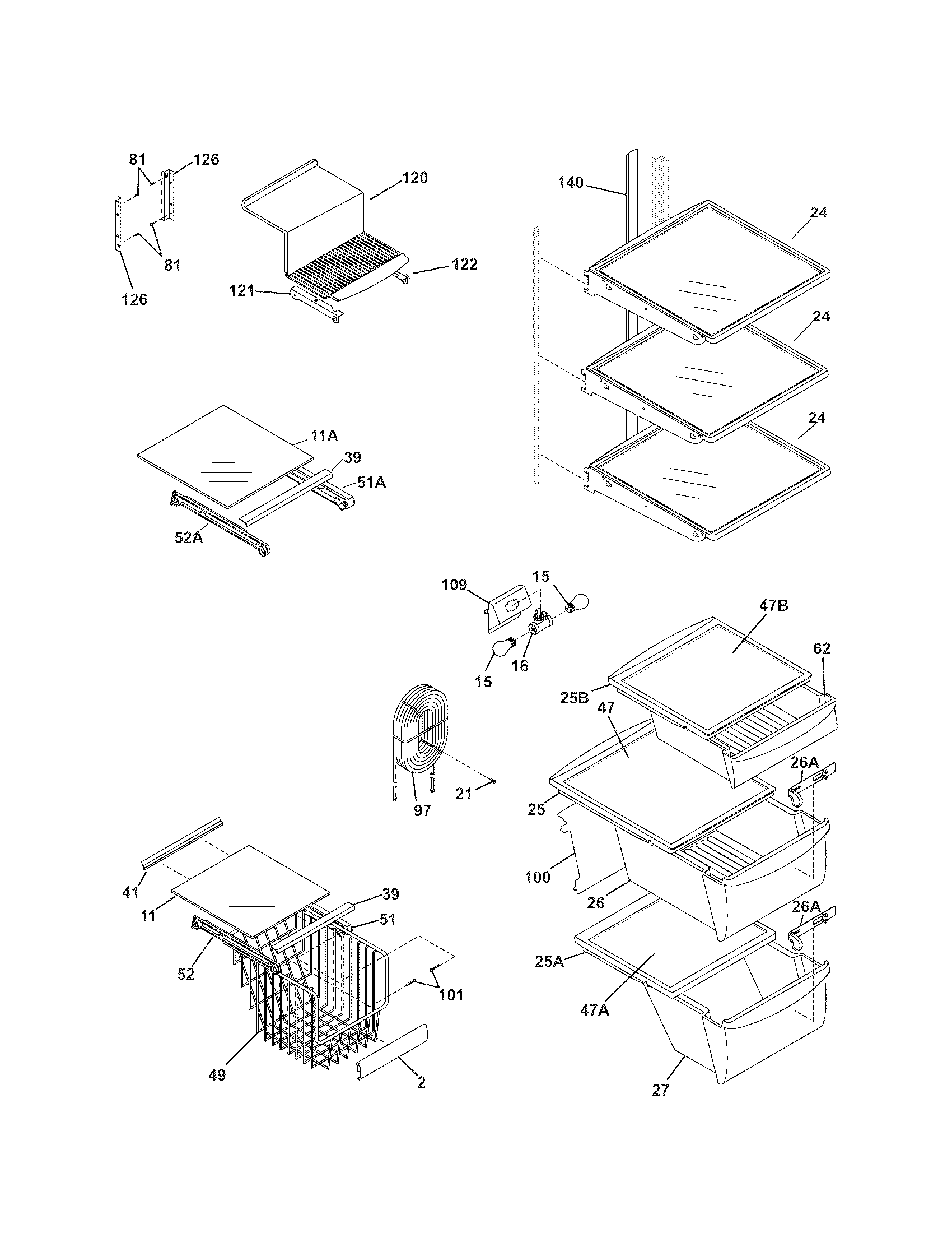 Kenmore 25344359408 shelves diagram