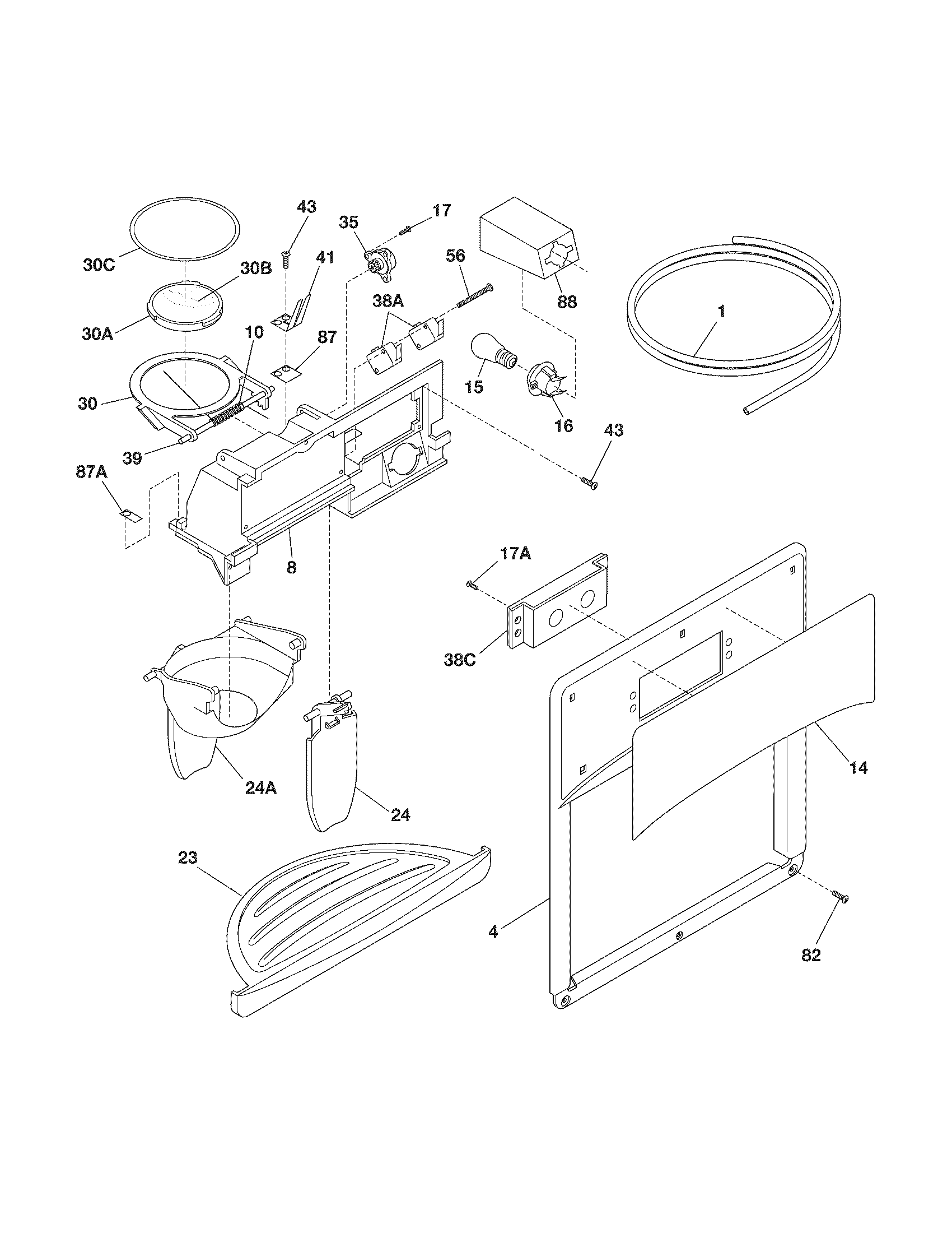 Kenmore 25344359408 ice & water dispenser diagram
