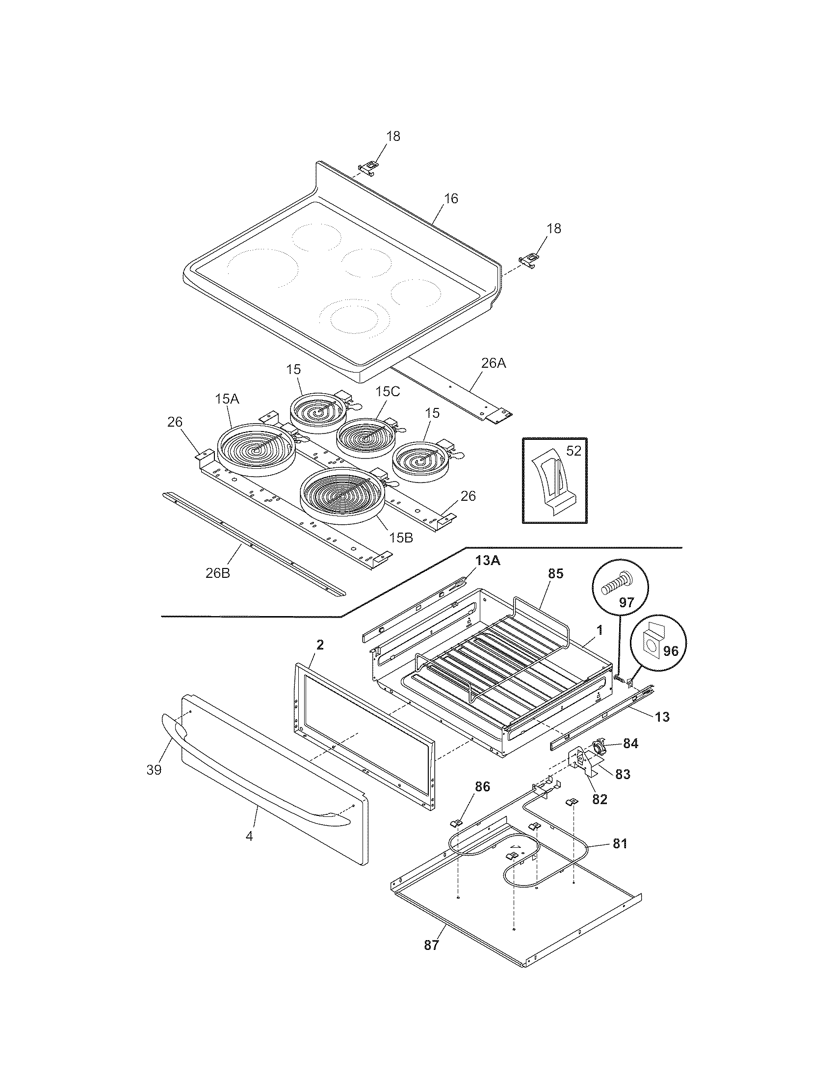 Kenmore 79096533503 top/drawer diagram