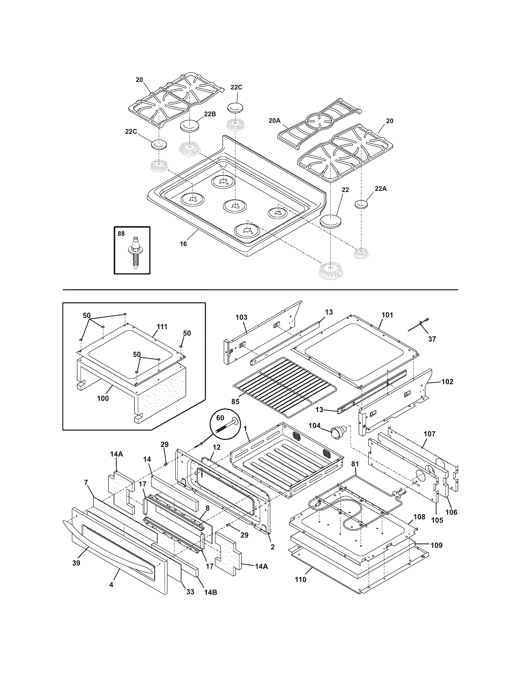 Frigidaire FGFBMZ96FCA top/drawer diagram