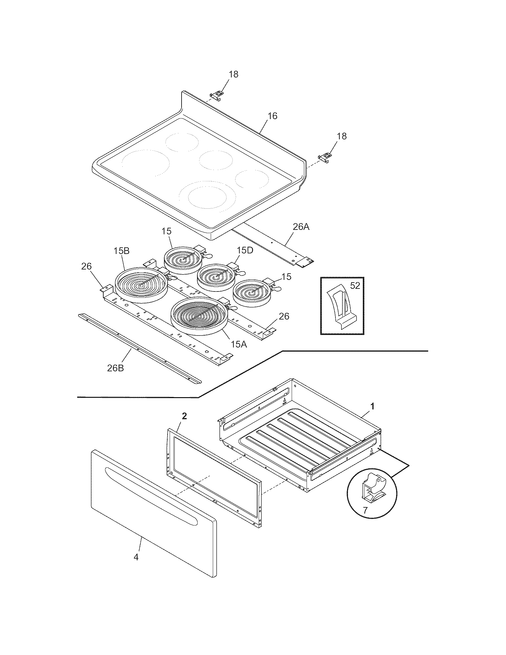 Frigidaire GLEFS79DQJ top/drawer diagram