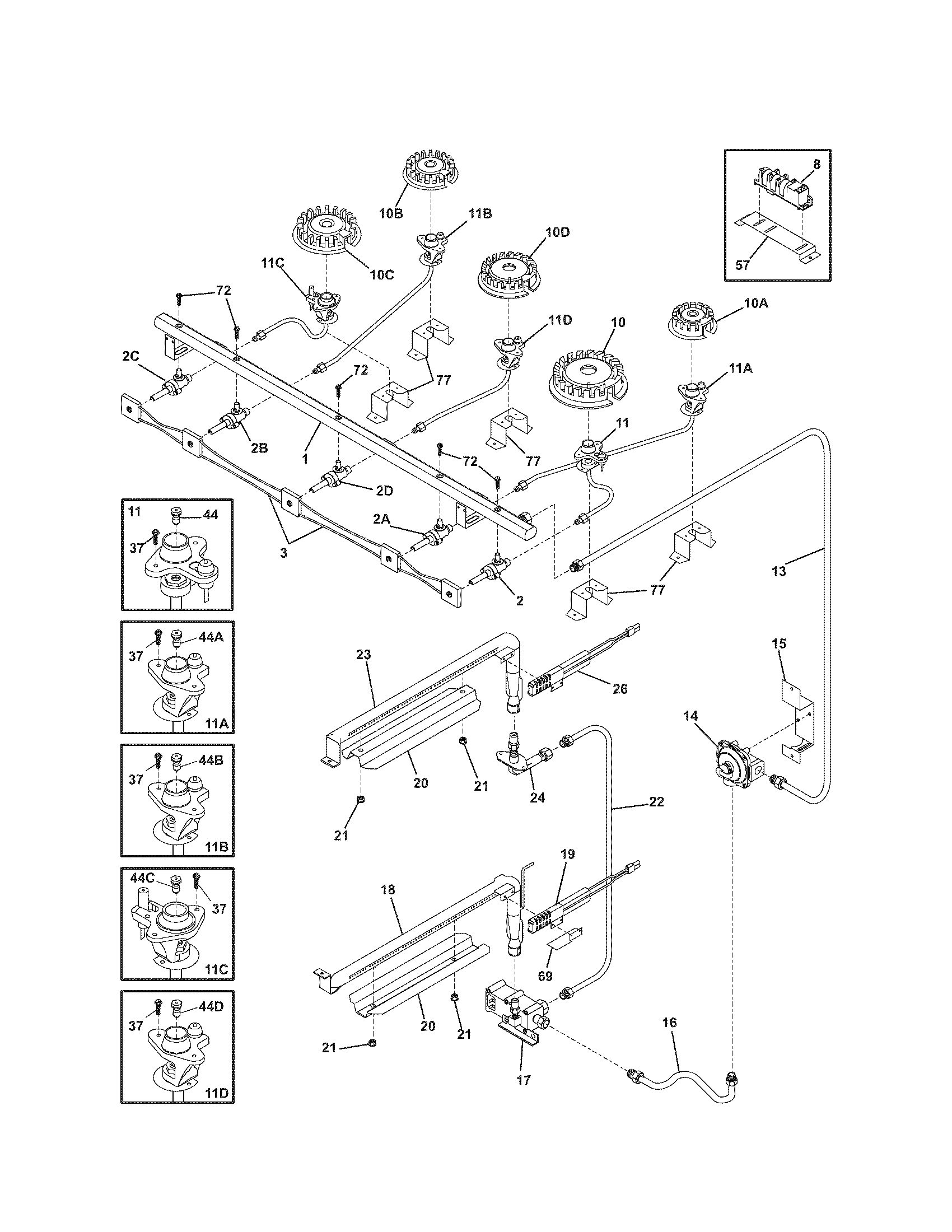 Kenmore Elite 79075403501 burner diagram