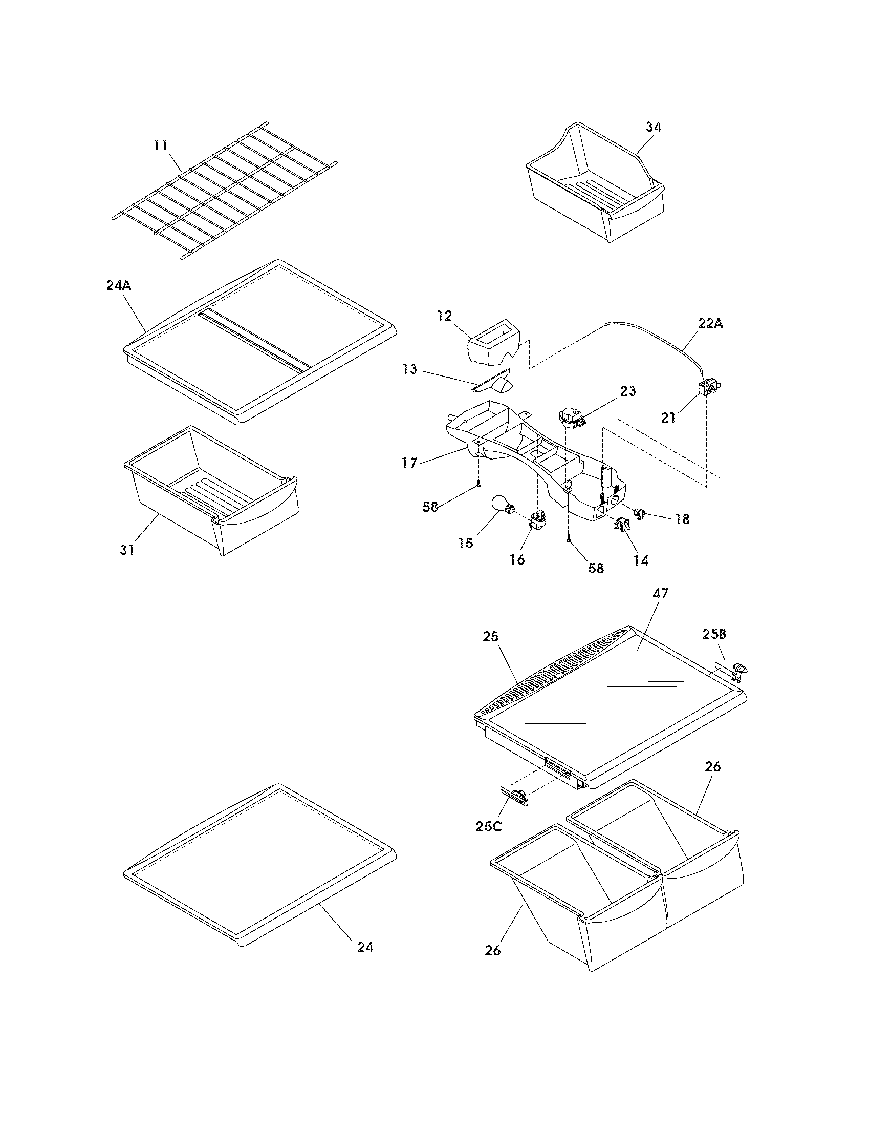 Frigidaire GLRT212IDB8 shelves diagram