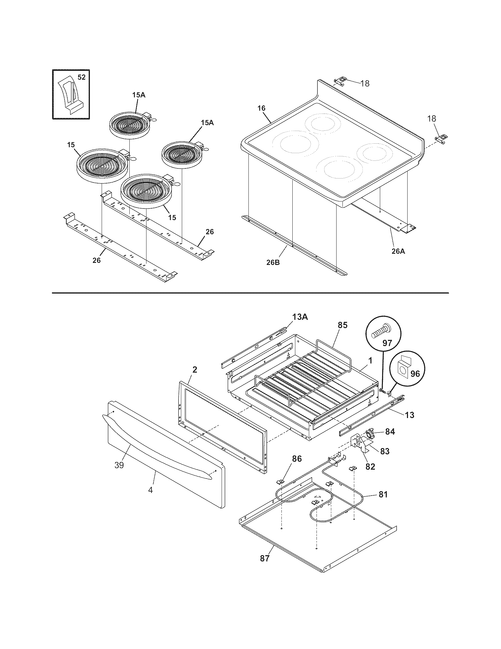 Frigidaire CPLEF398DCK top/drawer diagram