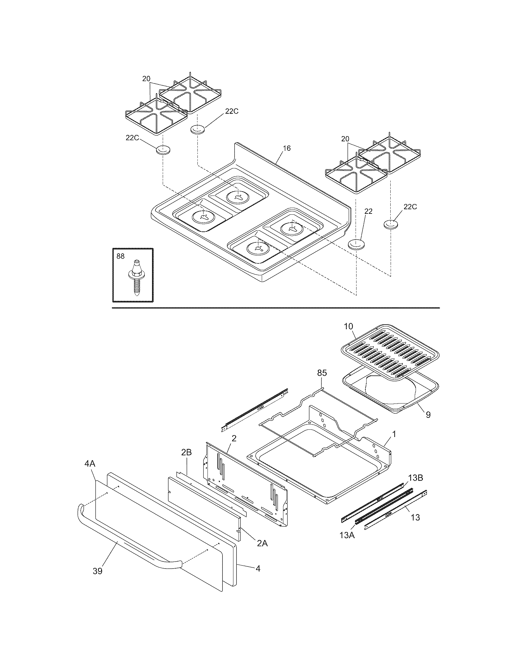 Frigidaire FGF328GMA top/drawer diagram