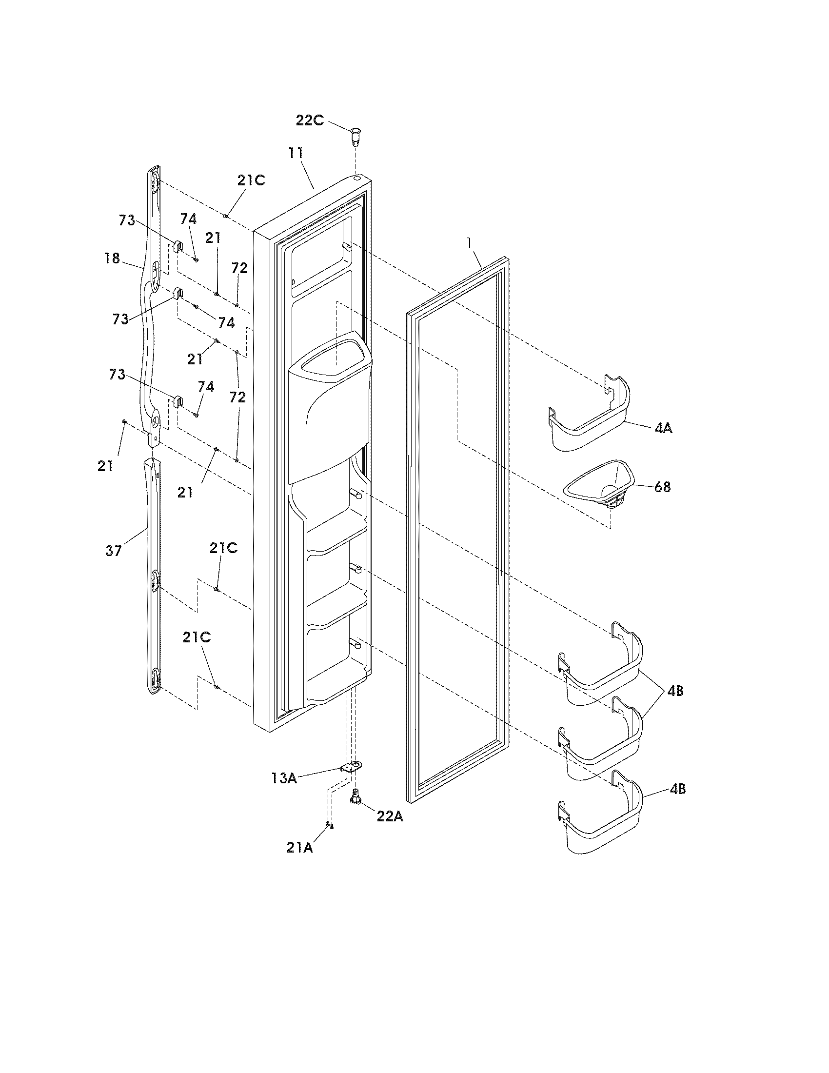 Frigidaire FRS26KF6EB8 freezer door diagram