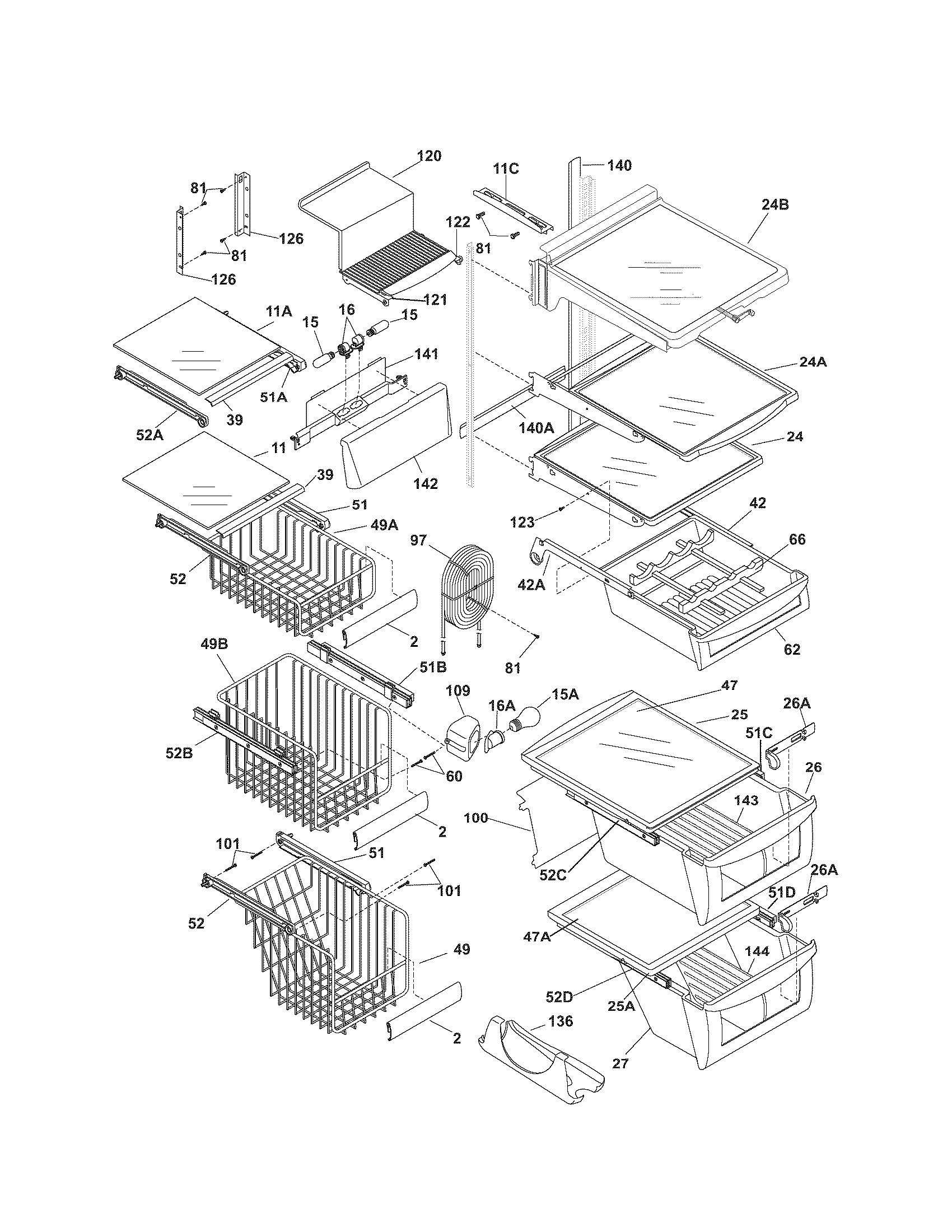 Kenmore Pro 25355333600 shelves diagram