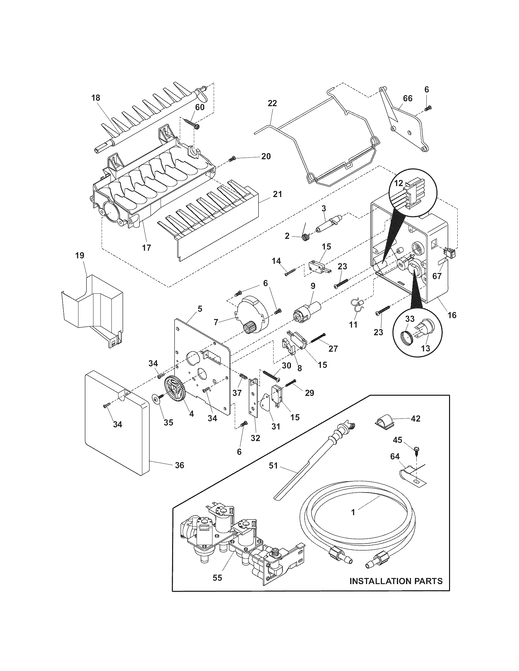 Kenmore Pro 25355333600 ice maker diagram