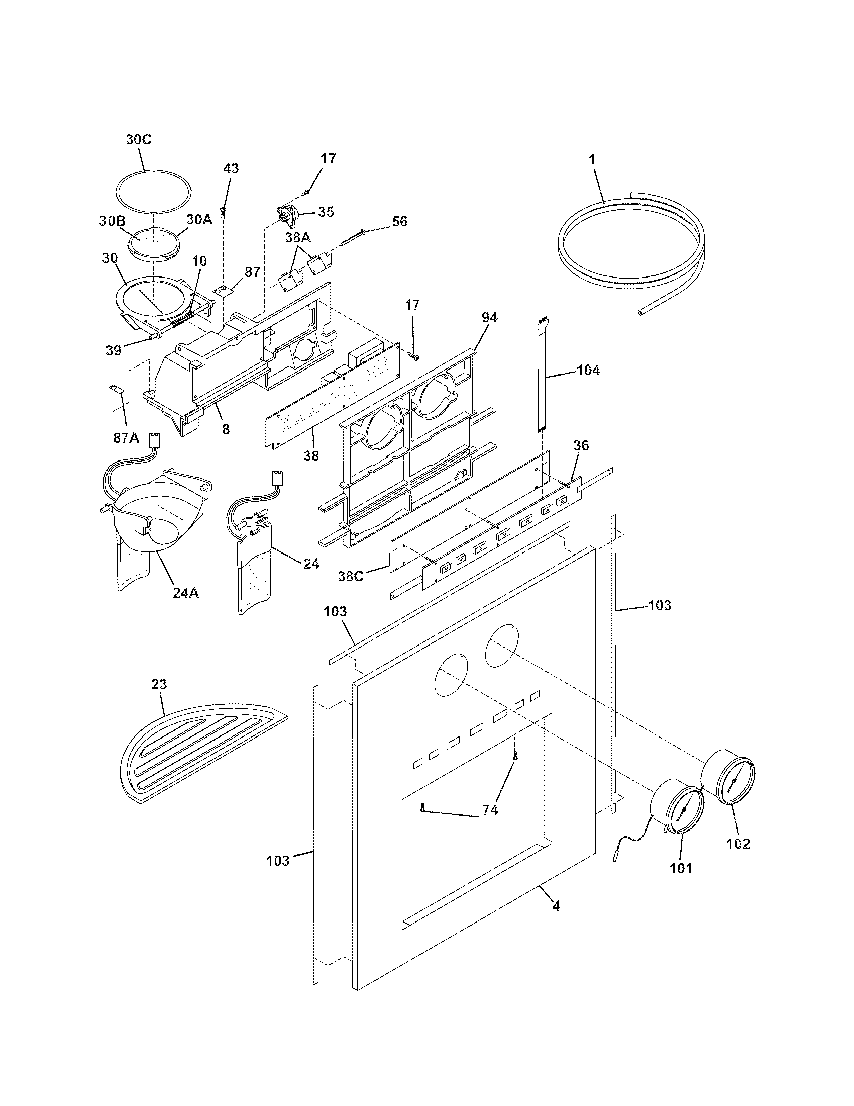 Kenmore Pro 25344333600 ice & water dispenser diagram