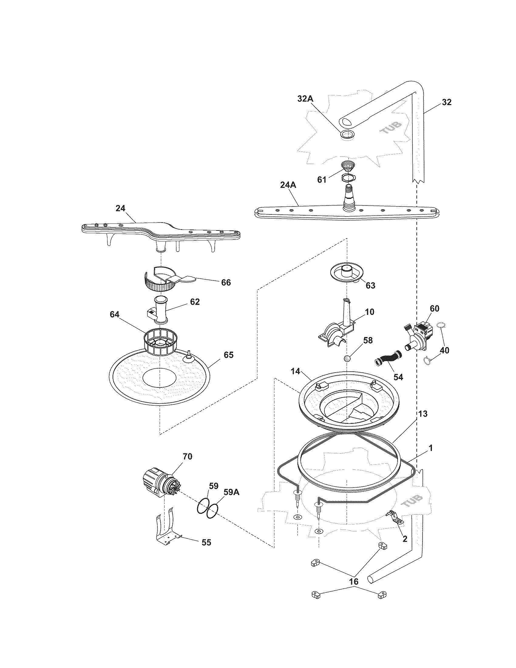 Kenmore 58715193401 motor & pump diagram