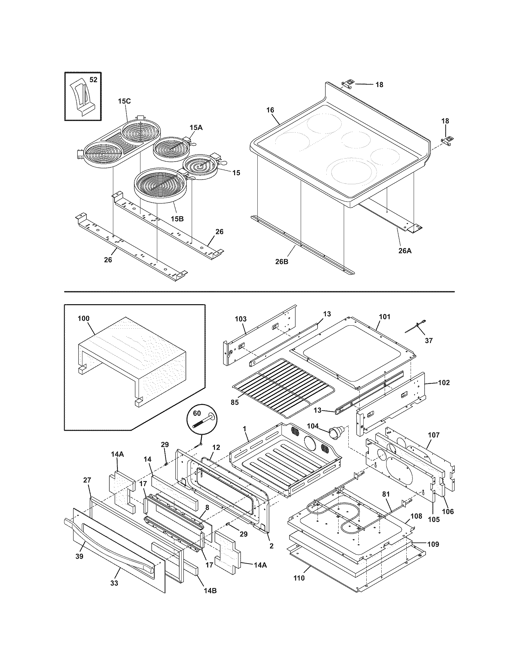 Frigidaire LEEFM389FEB top/drawer diagram