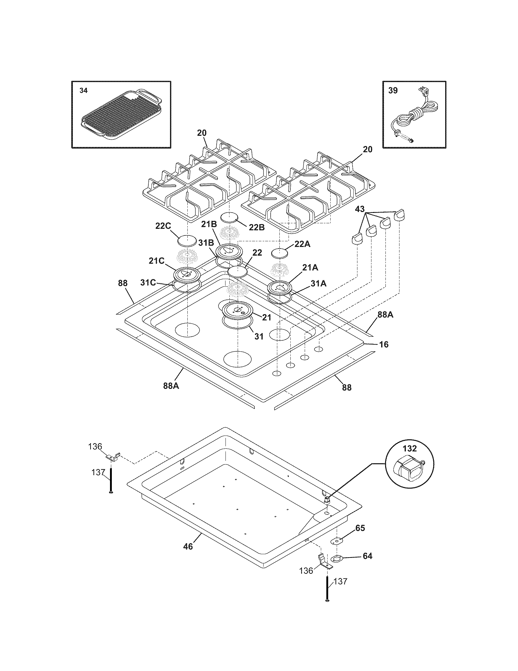 Kenmore Elite 79033223402 maintop diagram