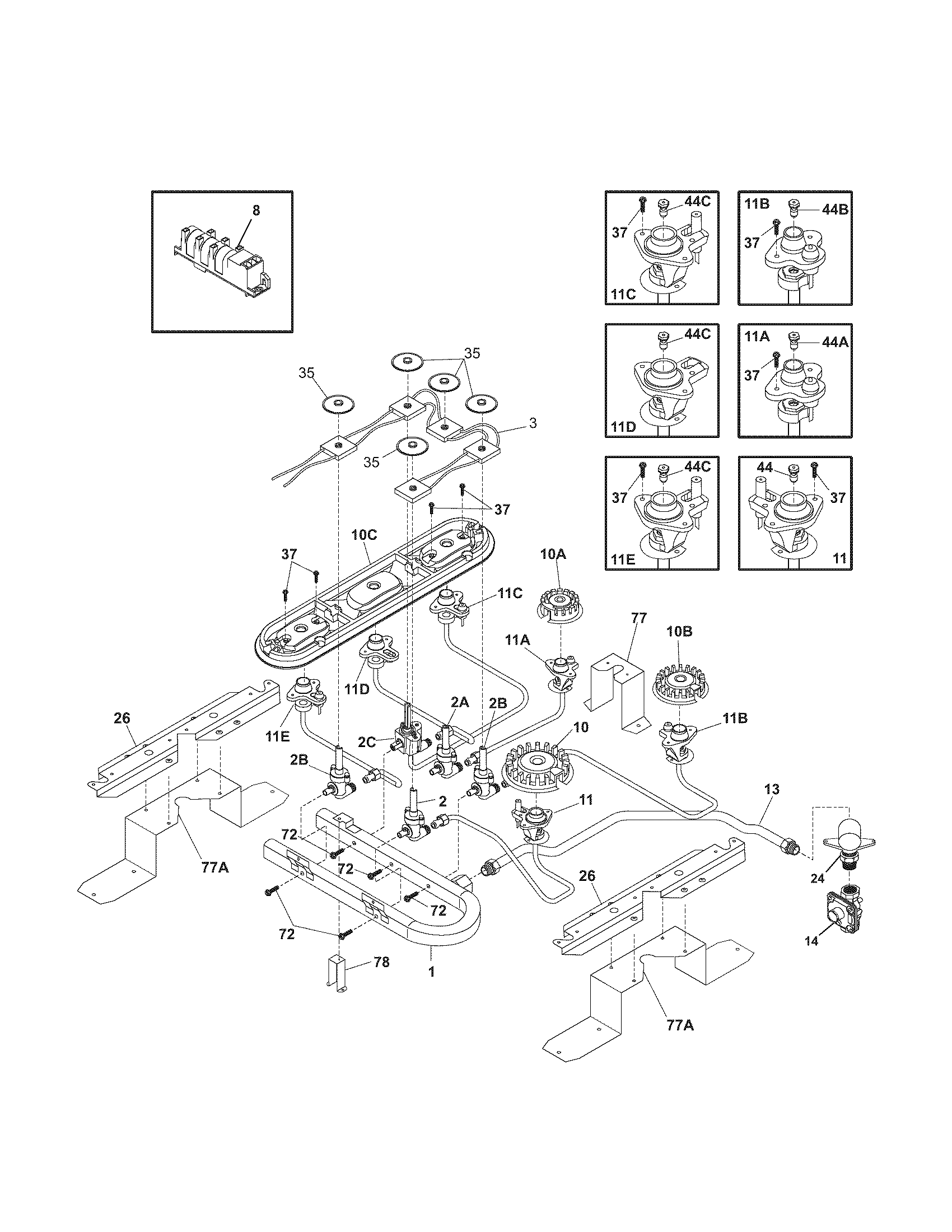 Kenmore Elite 79033262600 burner diagram