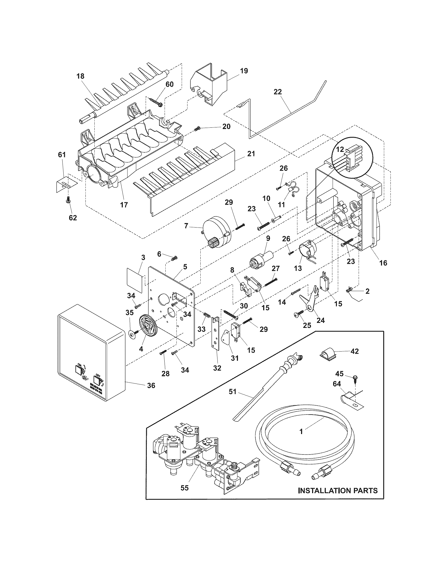 Frigidaire FRS6R3EW8 ice maker diagram