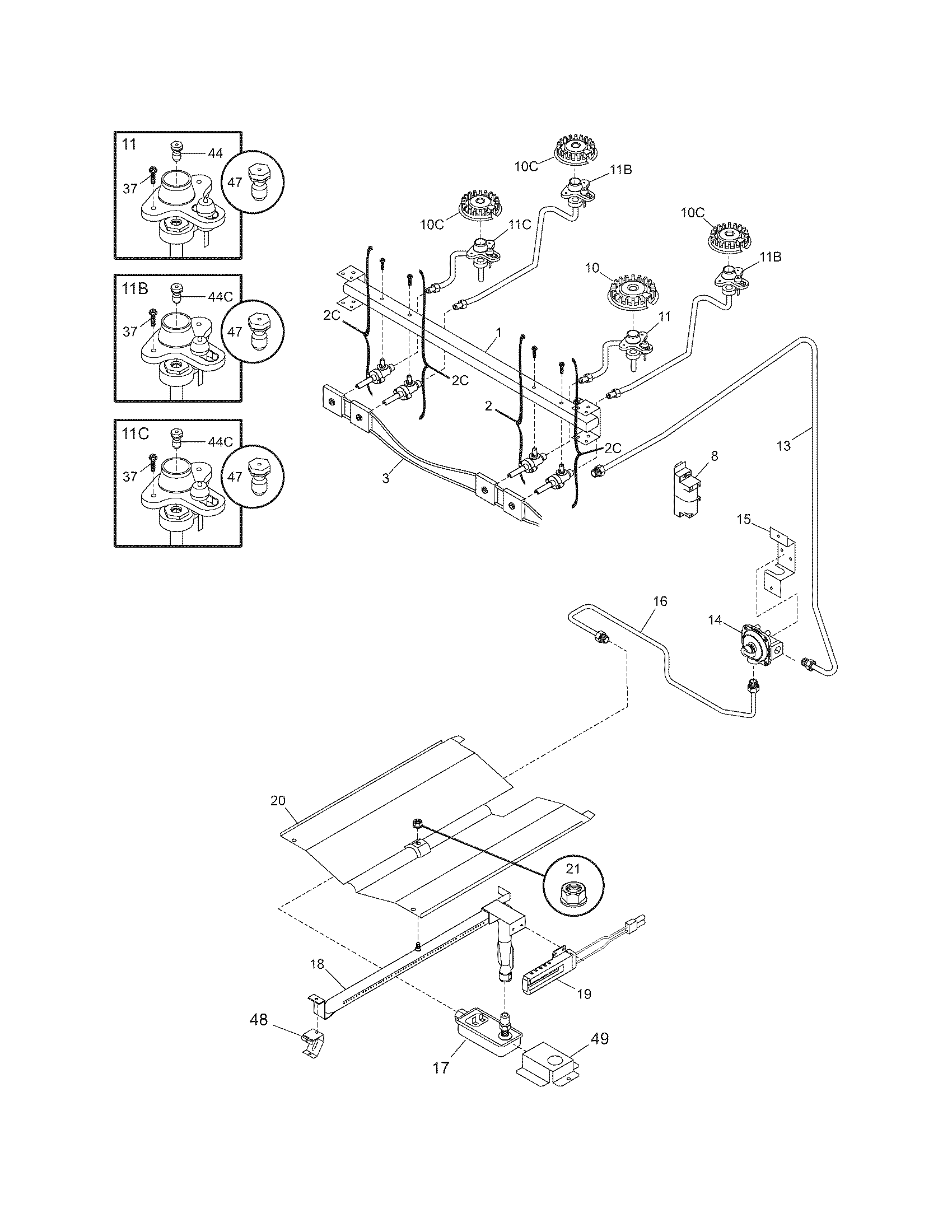 Frigidaire FGF337ECD burner diagram