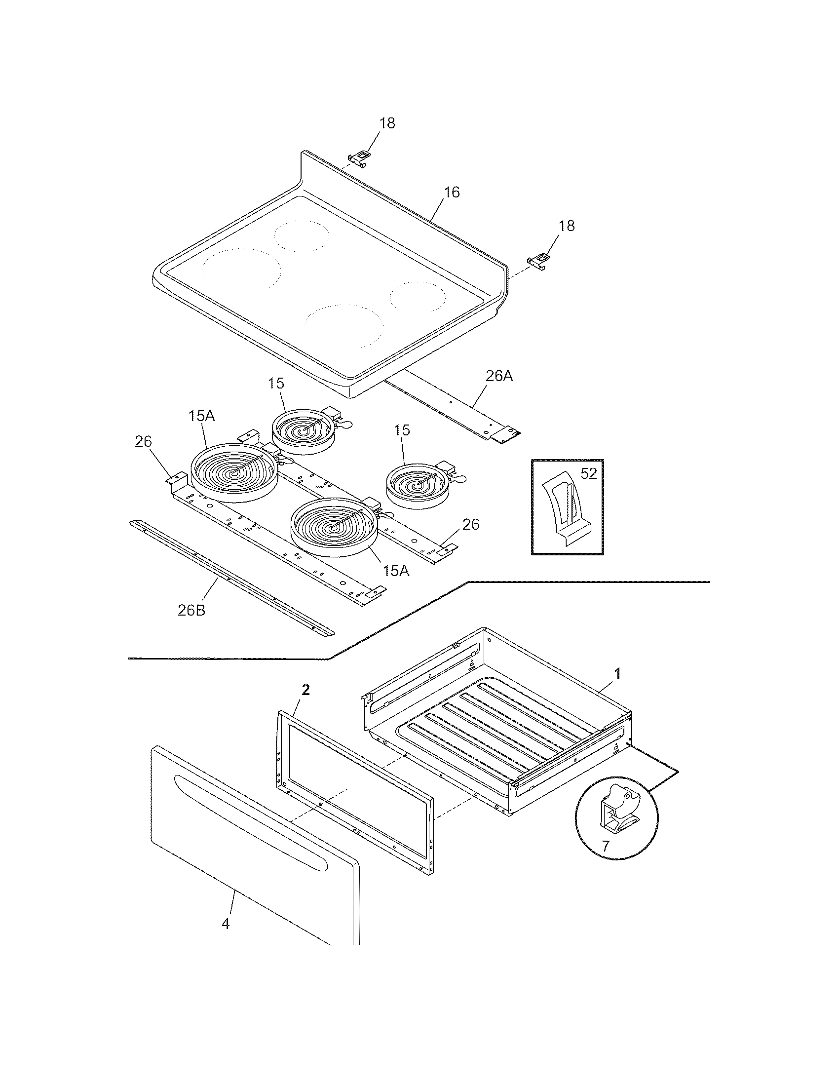 Crosley CREF366FSA top/drawer diagram