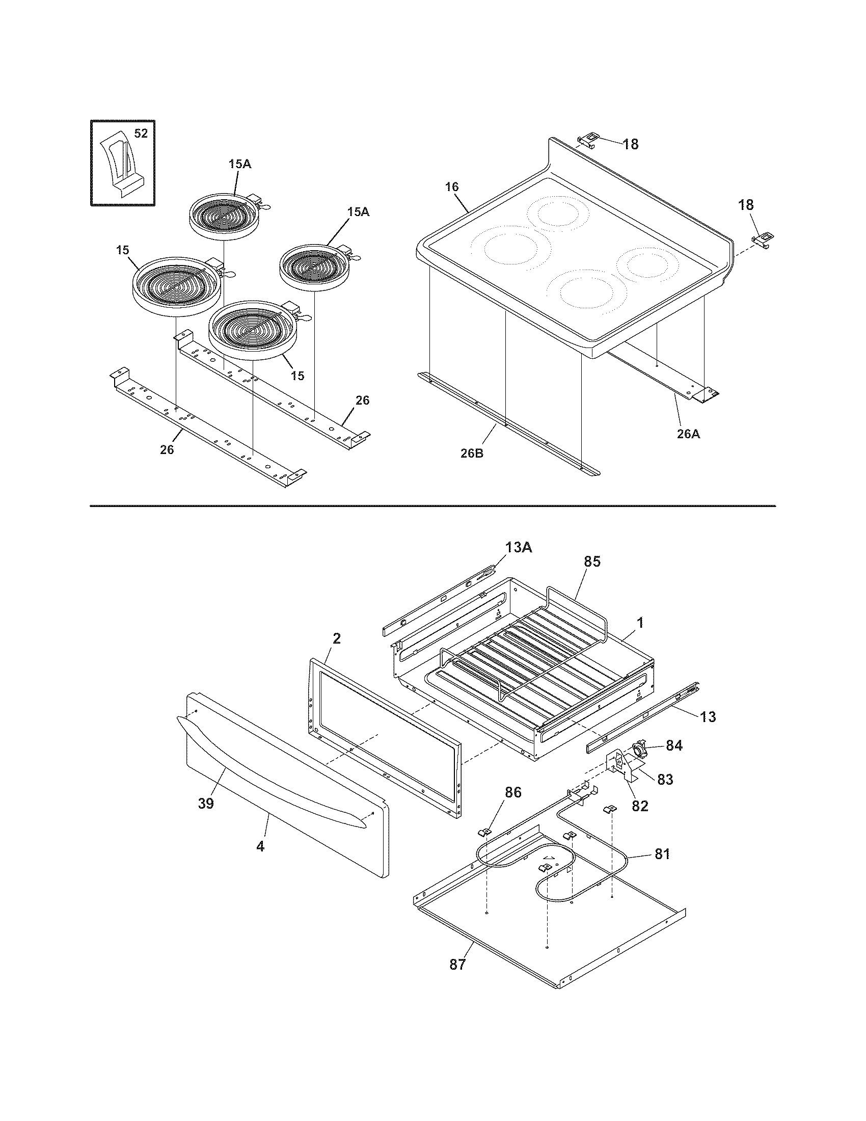 Frigidaire PLEFZ398ECD top/drawer diagram