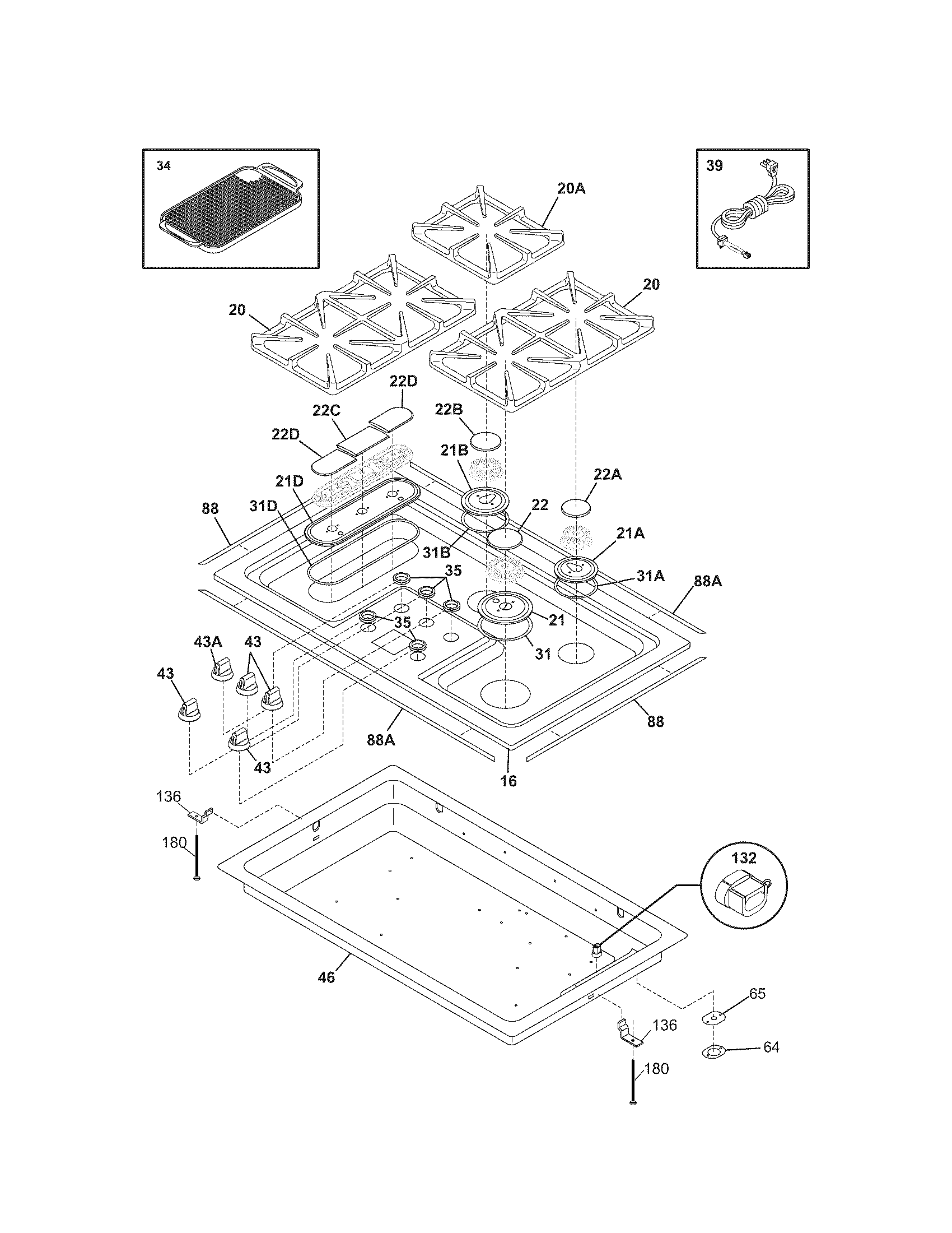 Kenmore Pro 79031013600 maintop diagram