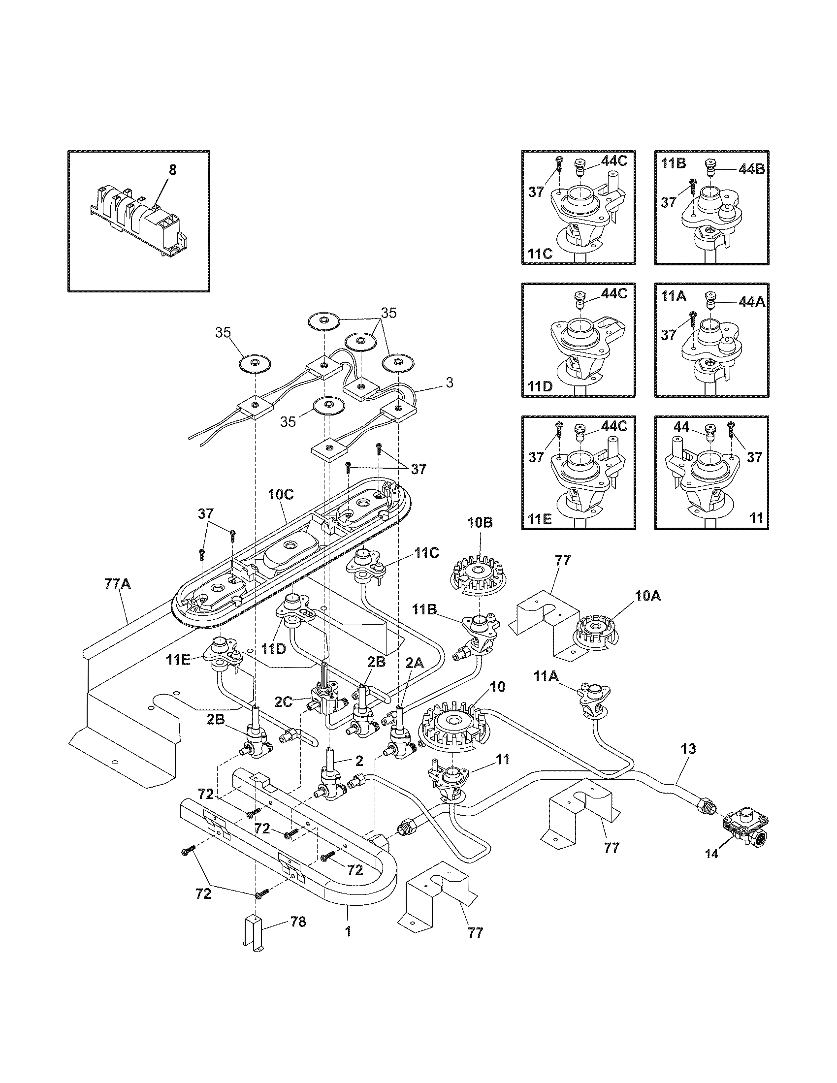 Kenmore Pro 79031013600 burner diagram